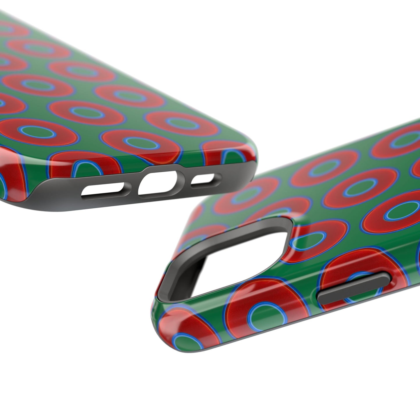 Impact-Resistant Lumpy Donut Case - red vivid donut print w/green background
