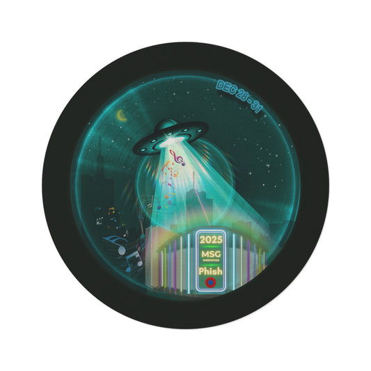 Round Room - 5 ft x 5 ft Lumpy Donut Rug - "Wendy's Preferred Donut Rug" - vivid dark teal/blue tube donut w/midnight moss background