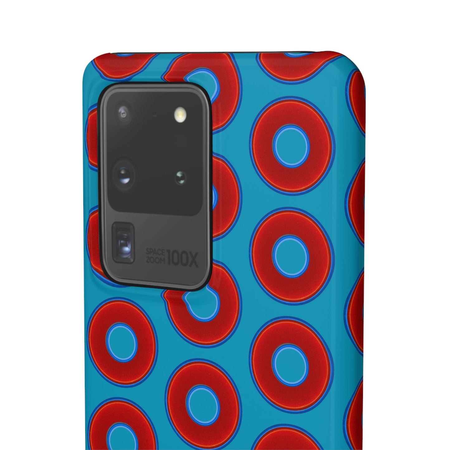 Lumpy Donut Snap Case - red vivid donut print w/aquamarine blue background