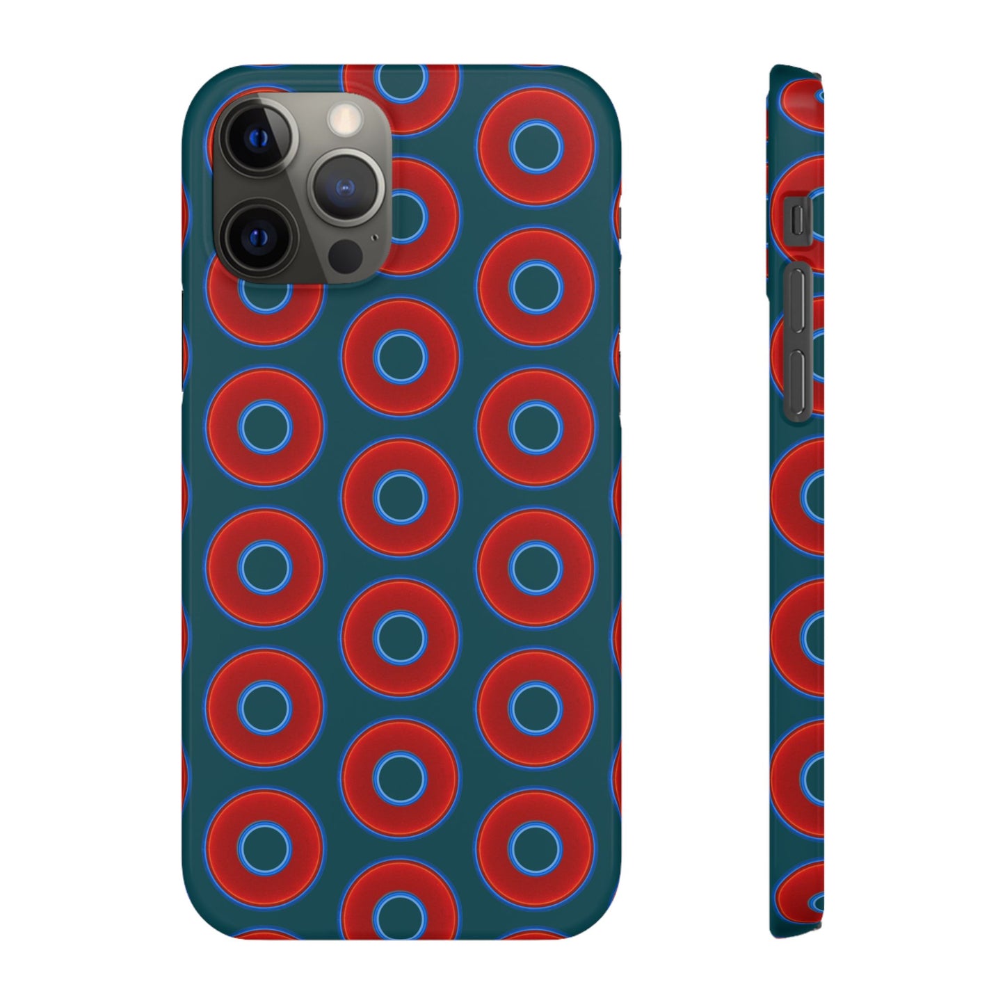 Lumpy Donut Snap Case - red vivid donut print w/midnight teal green background