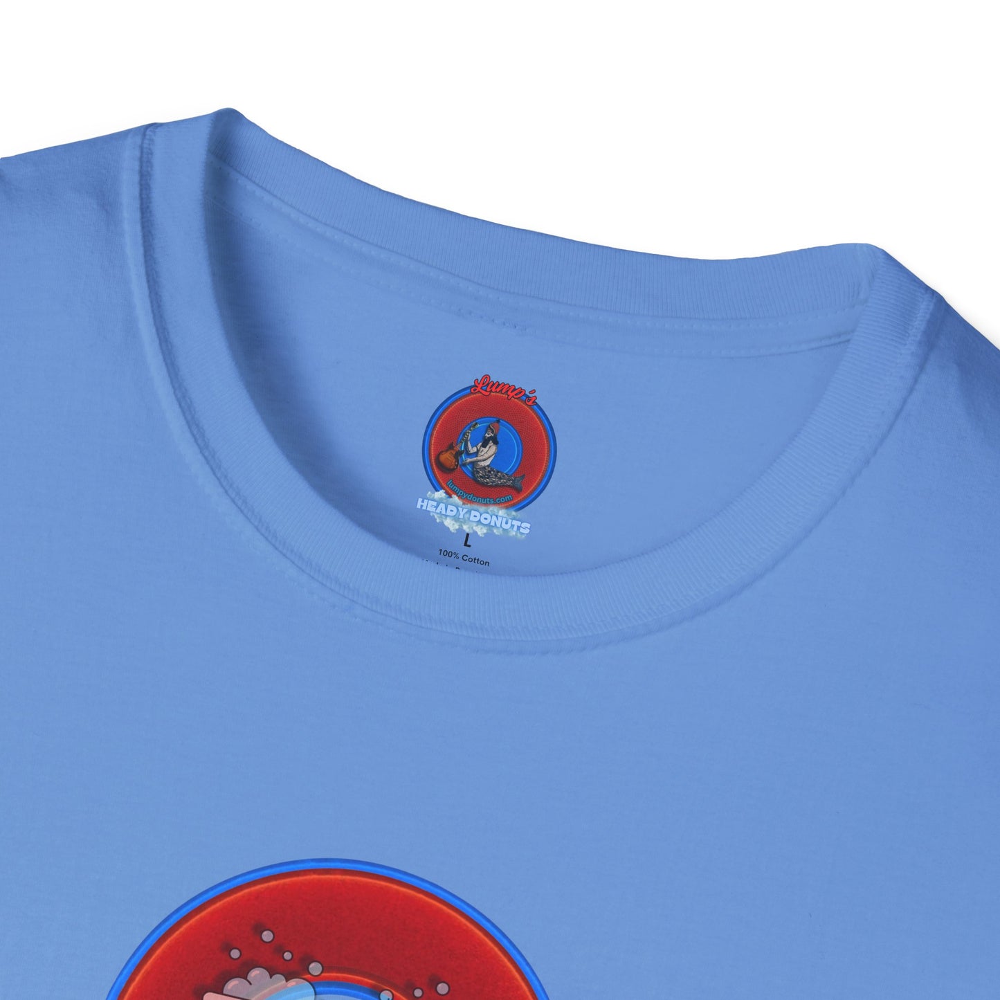 Classic Donut Tee - Unisex Soft-Style - "Rubber Ducky Bath Time Donut" - vivid red/blue donut - w/bathtub - variant 2