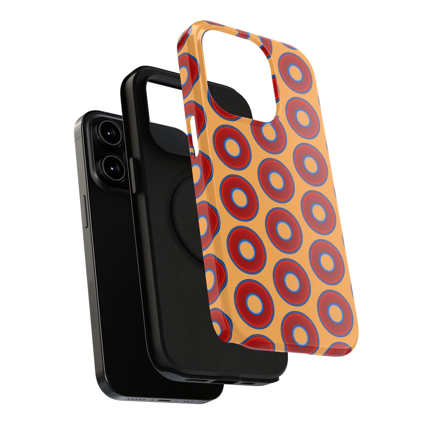 Impact-Resistant Lumpy Donut Case - red vivid donut print w/creamsicle orange background