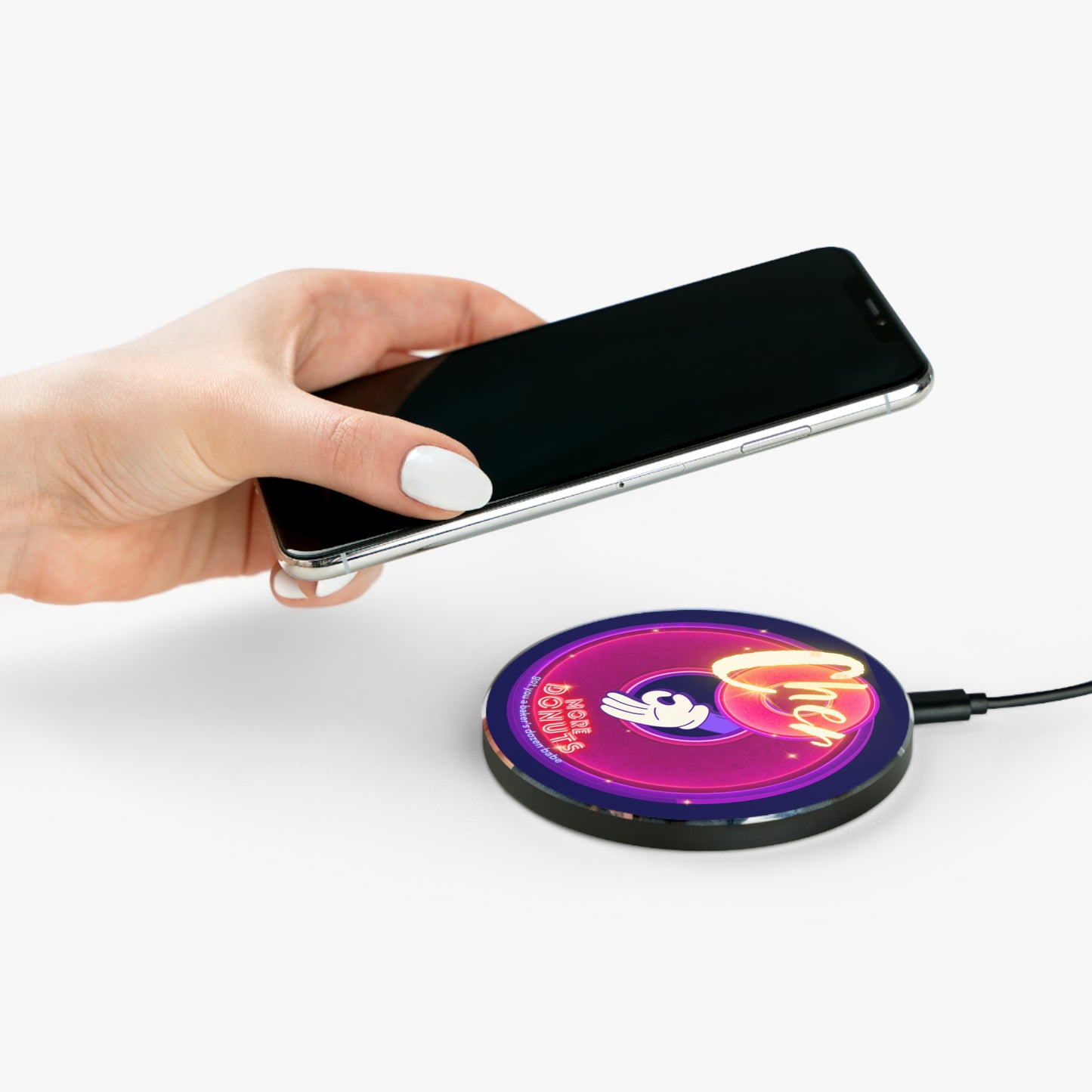 The Flow - Wireless Lumpy Donut Chargers - "Cher-ing is Caring Donut Charger" - vivid magenta donut - variant 1 - [*charitable donut]