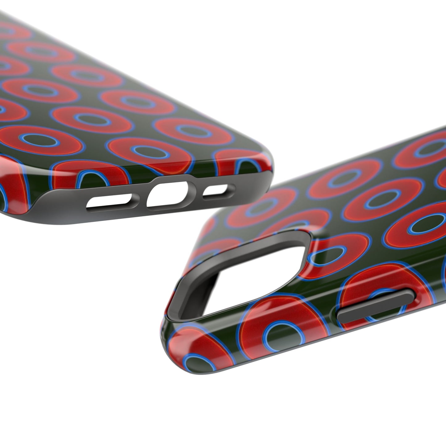Impact-Resistant Lumpy Donut Case - red vivid donut print w/deep forest green background