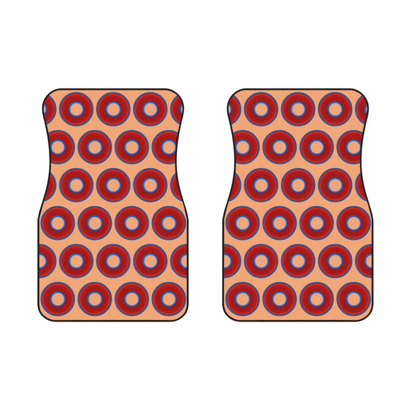 Contacted Car Mats - Set of 2/Front - vivid donut print w/peach background