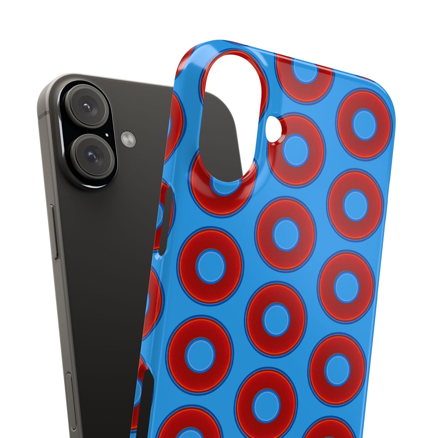 Lumpy Donut Snap Case - red vivid donut print w/sky royal blue background