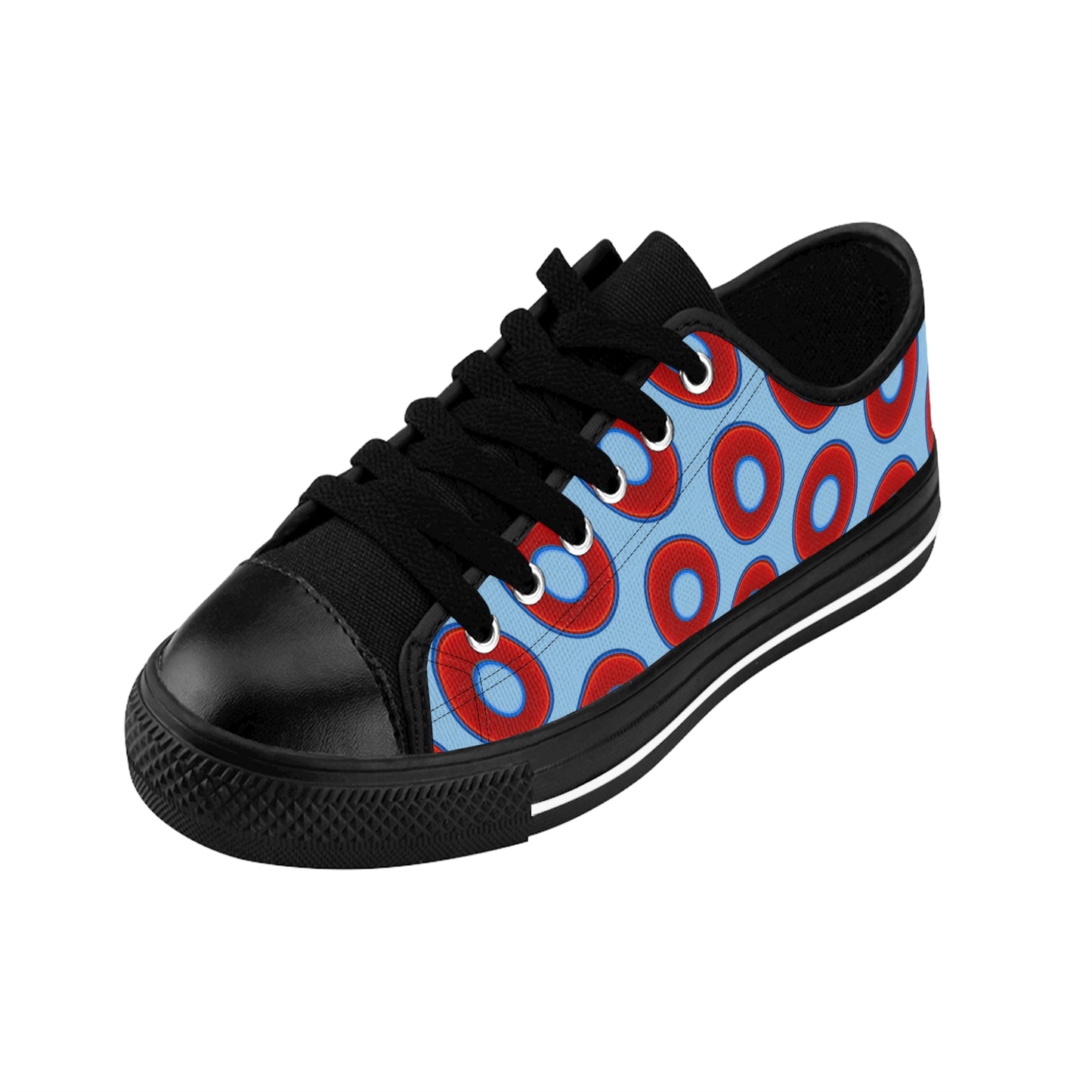 Men's Cushiony Convectors - Low Top - large red vivid donut print w/sky blue background