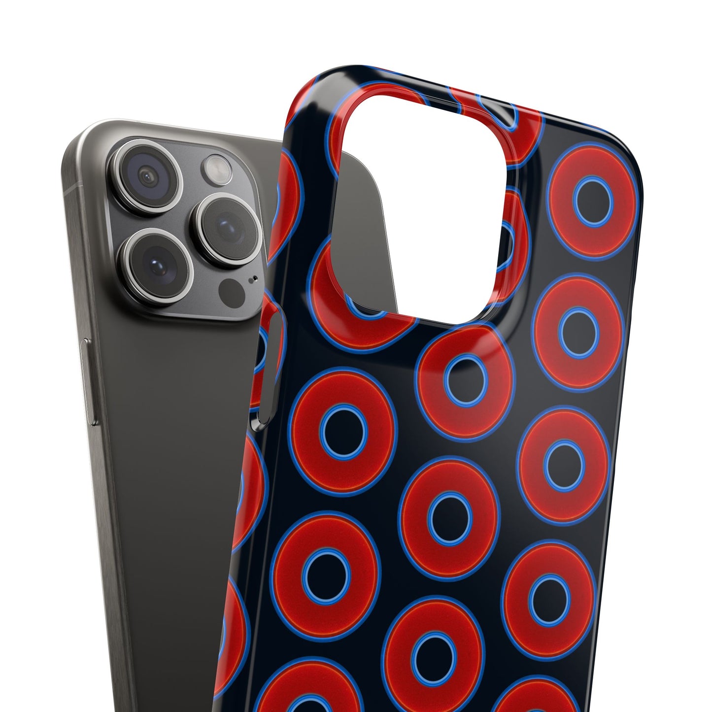 Lumpy Donut Snap Case - red vivid donut print w/blue charcoal background