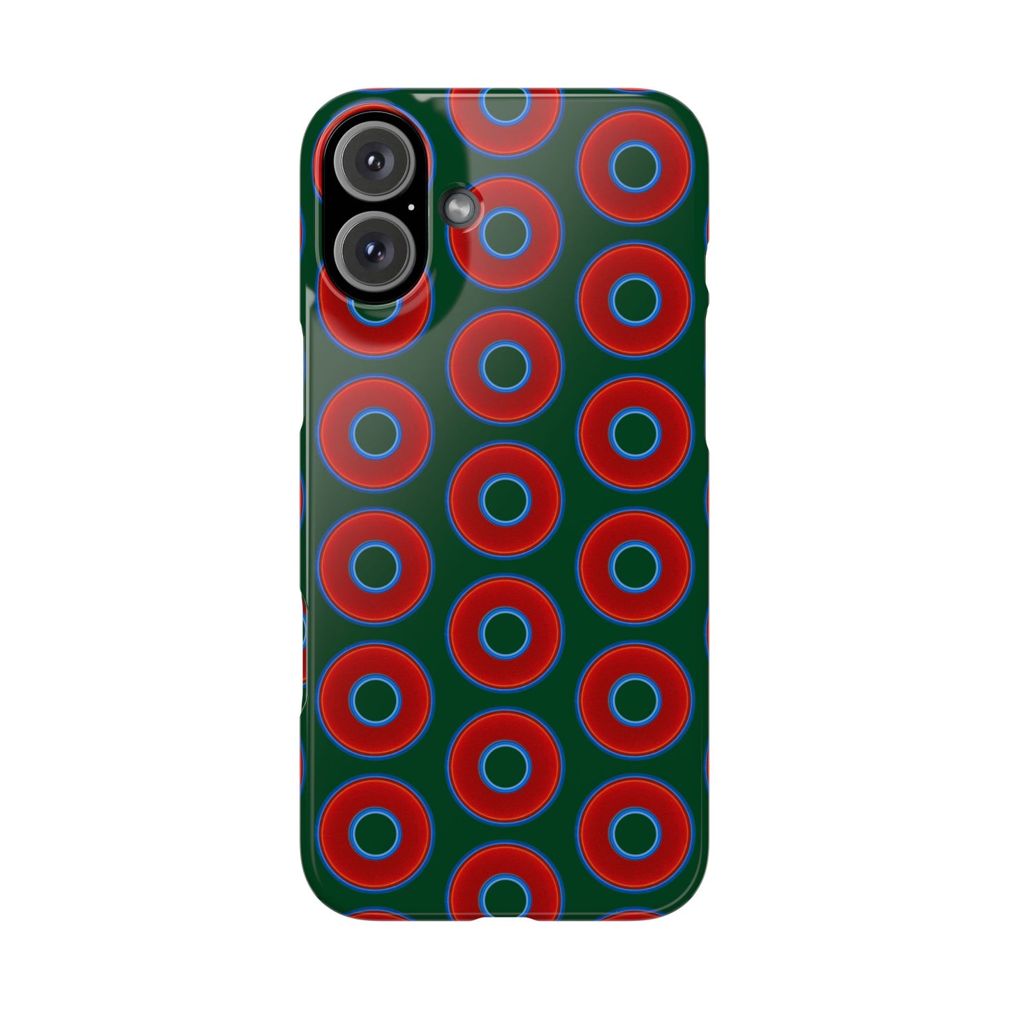 Lumpy Donut Snap Case - red vivid donut print w/deep pond green background