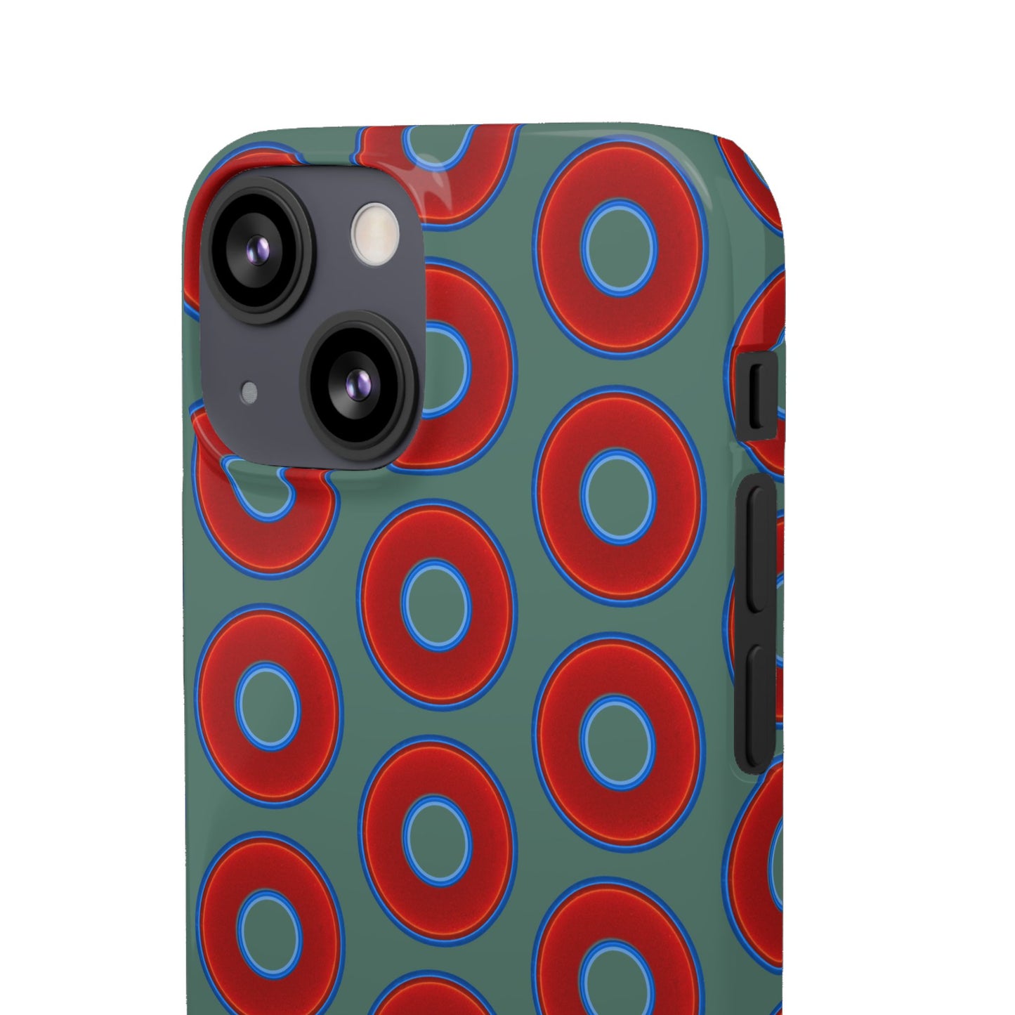 Lumpy Donut Snap Case - red vivid donut print w/Fenway green background