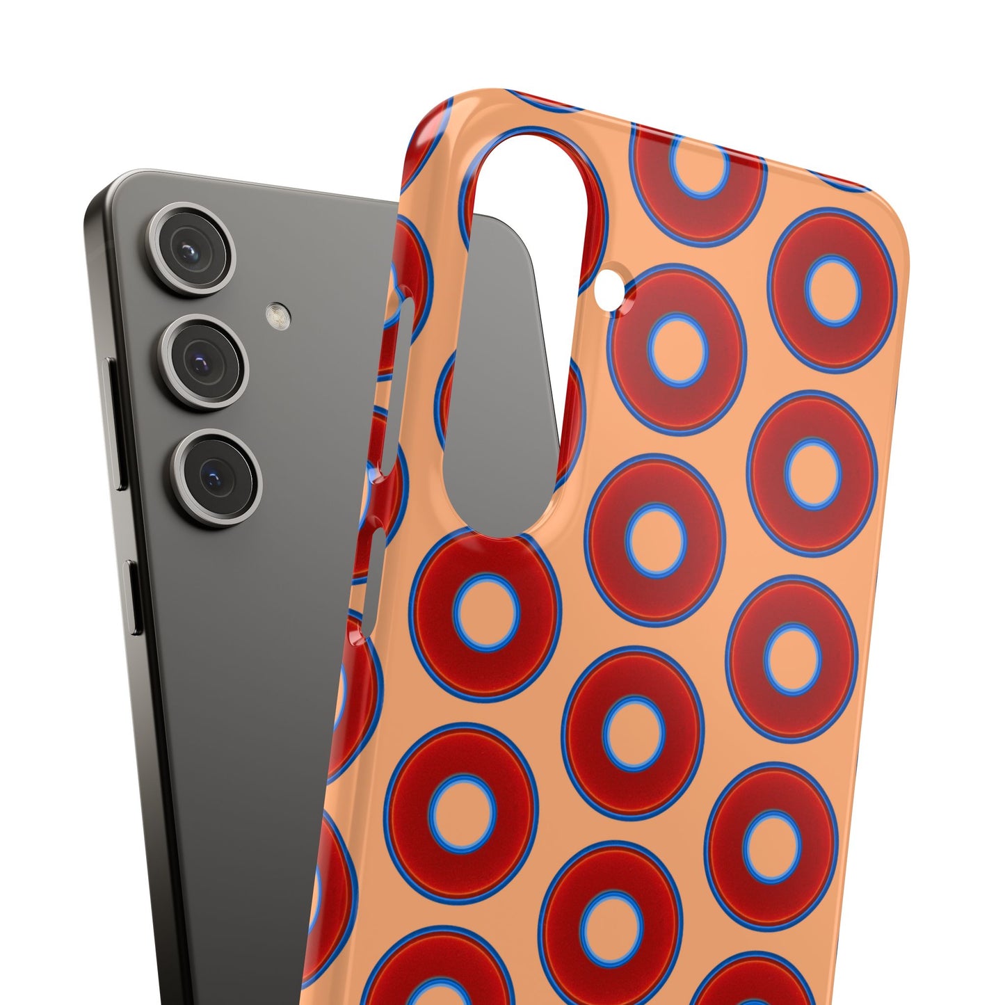 Lumpy Donut Snap Case - red vivid donut print w/peach background