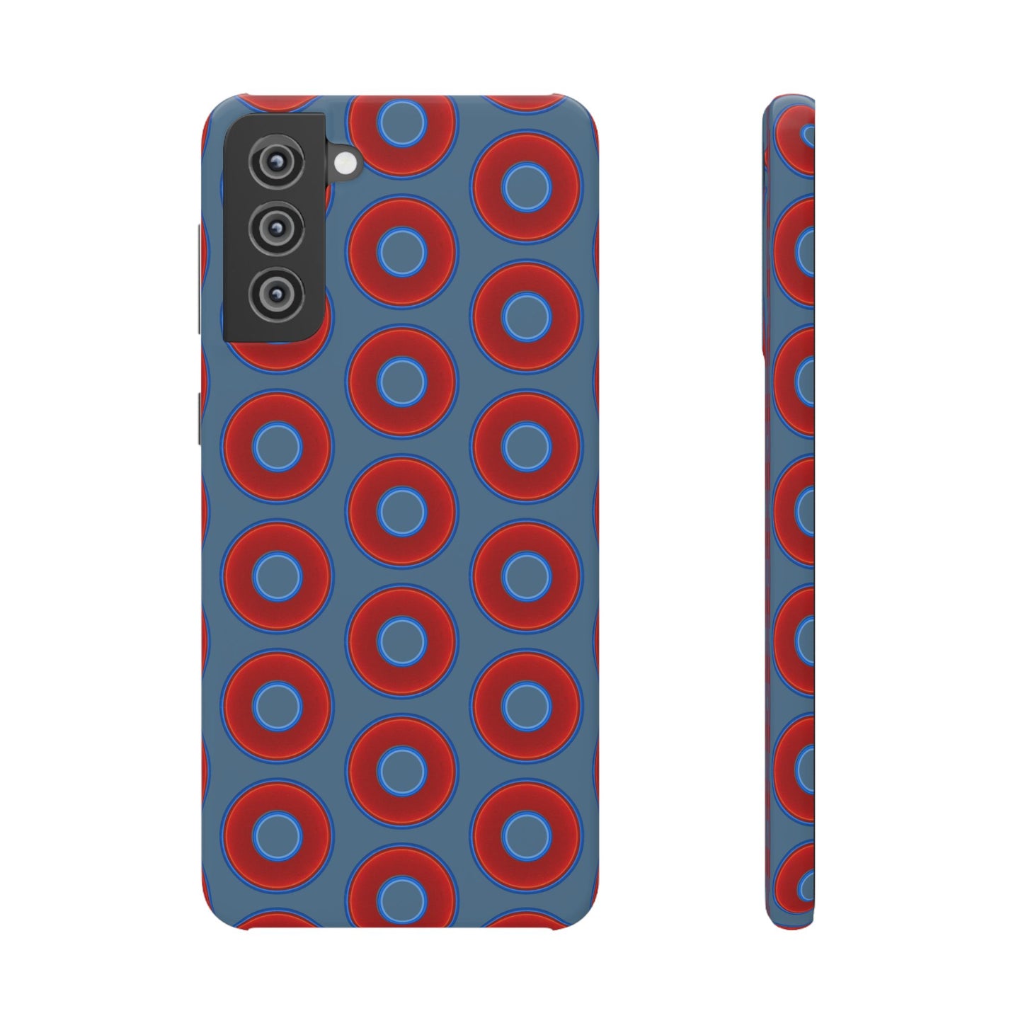 Lumpy Donut Snap Case - red vivid donut print w/steel blue background