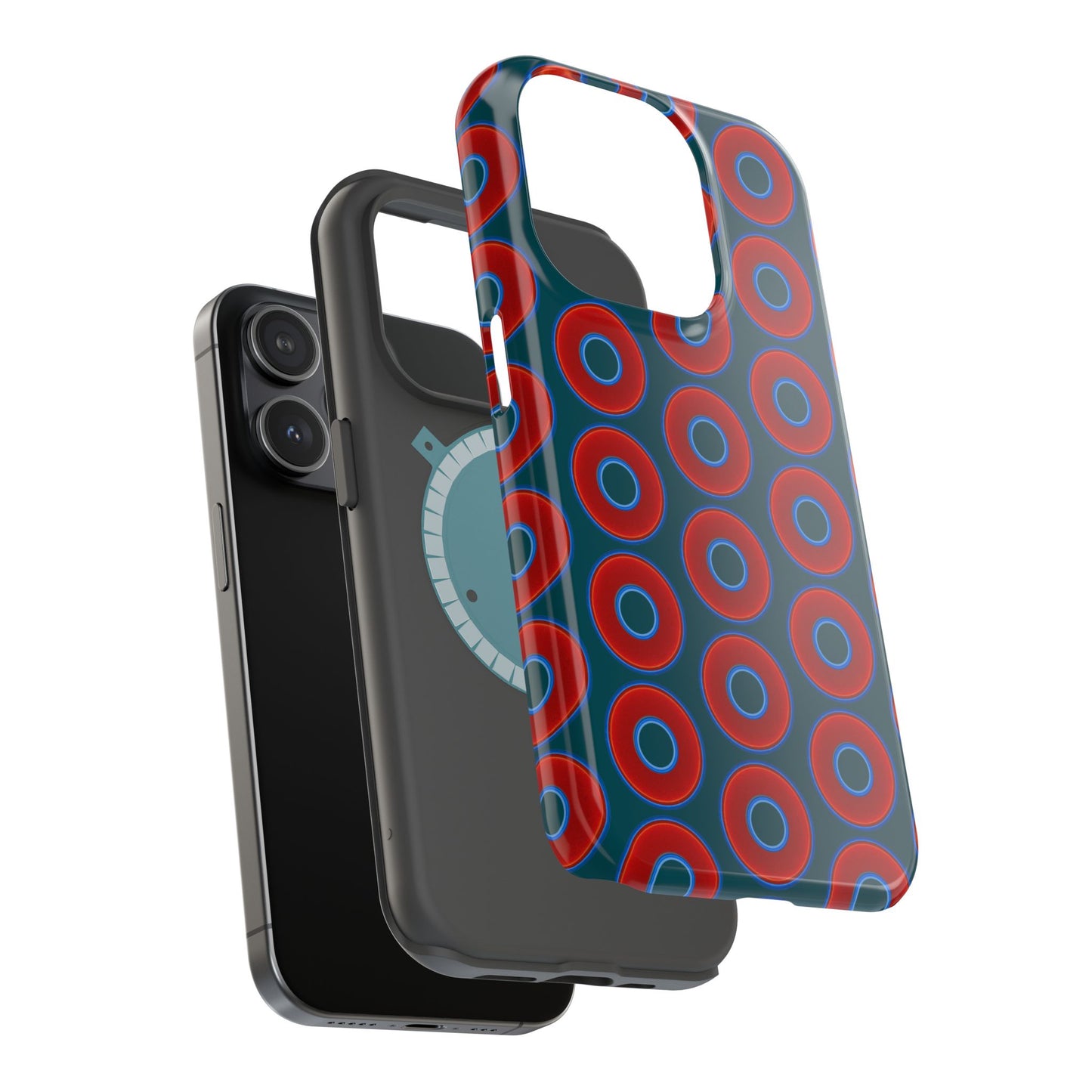 Magnetic Tough Donut Case - red vivid donut print w/midnight green background