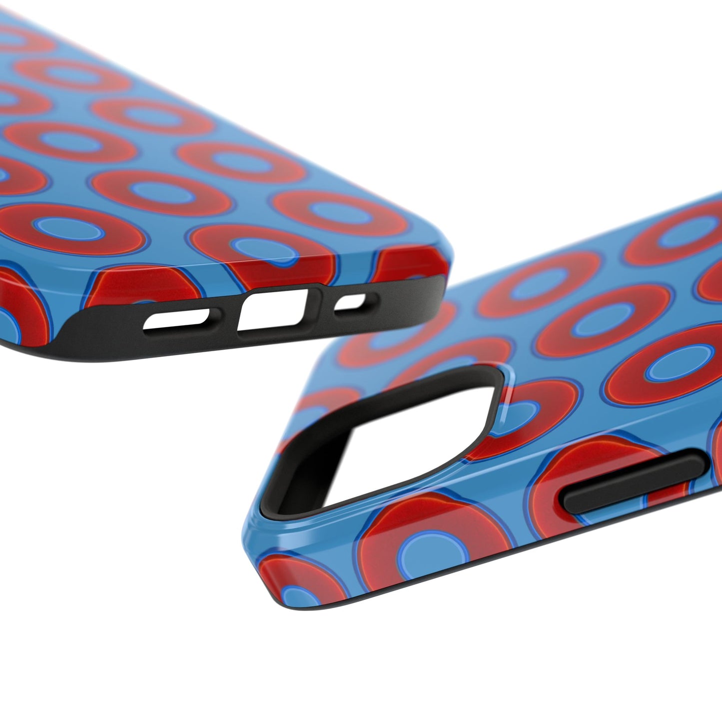 Impact-Resistant Lumpy Donut Case - red vivid donut print w/light steel blue background