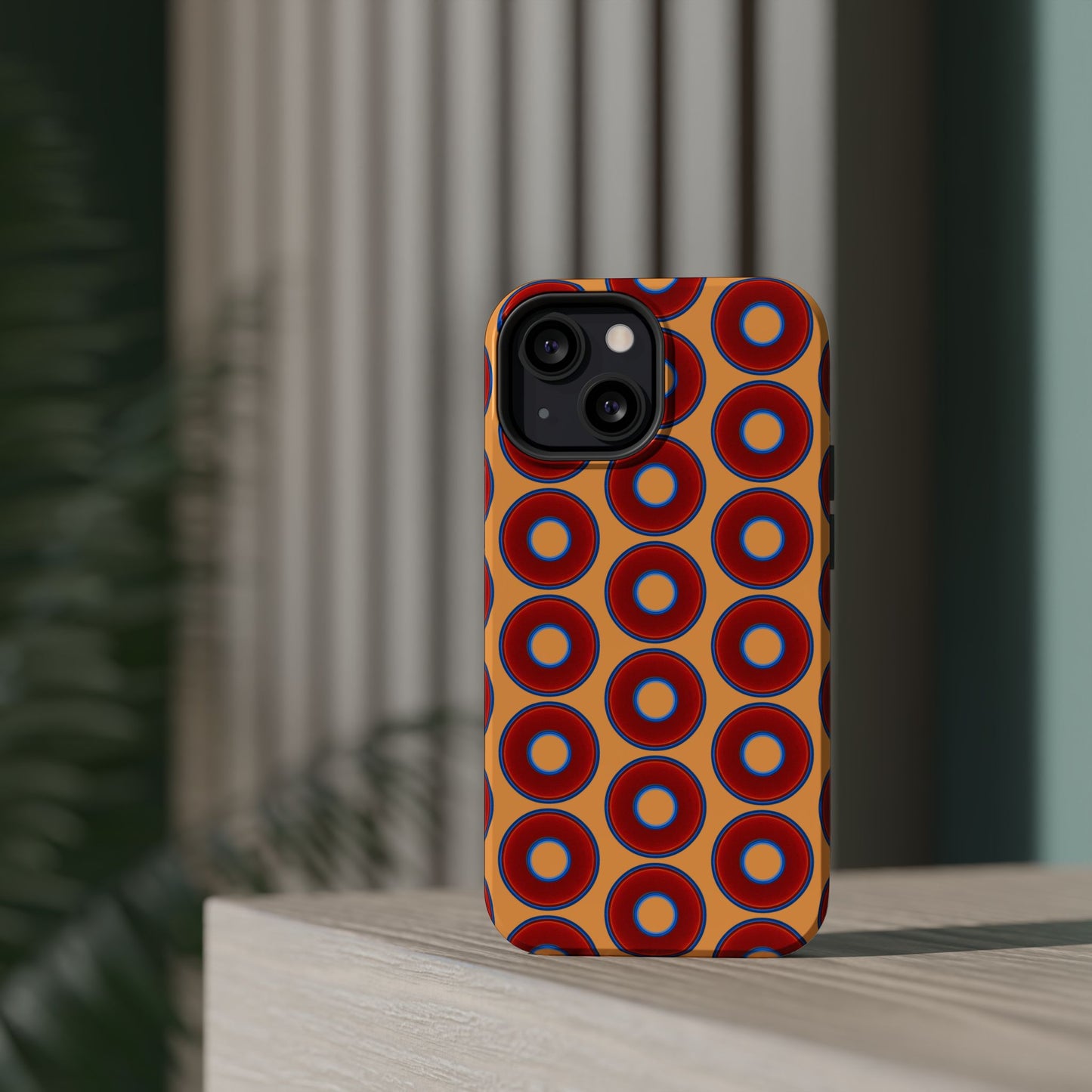 Magnetic Tough Donut Case - red vivid donut print w/creamsicle orange background