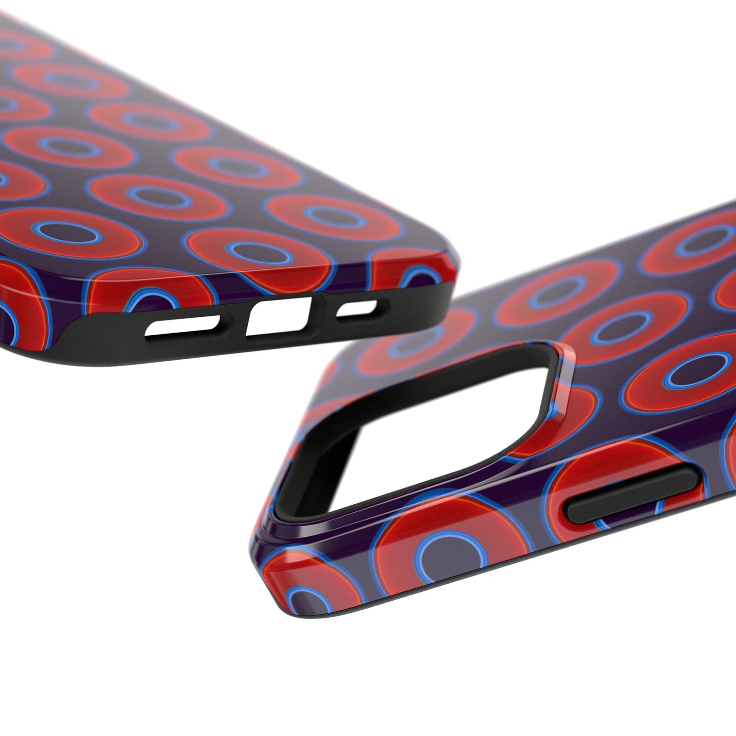 Impact-Resistant Lumpy Donut Case - red vivid donut print w/midnight purple background