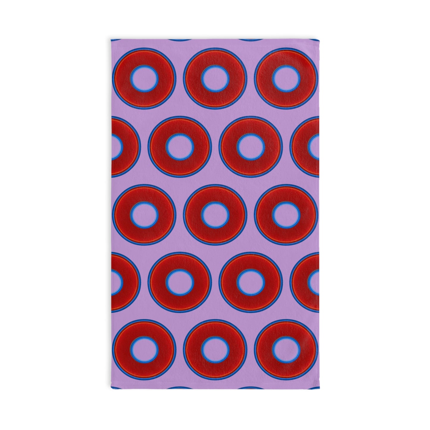 Lumpy Kitchen/Hand Towels - vivid red donuts w/wisteria purple background