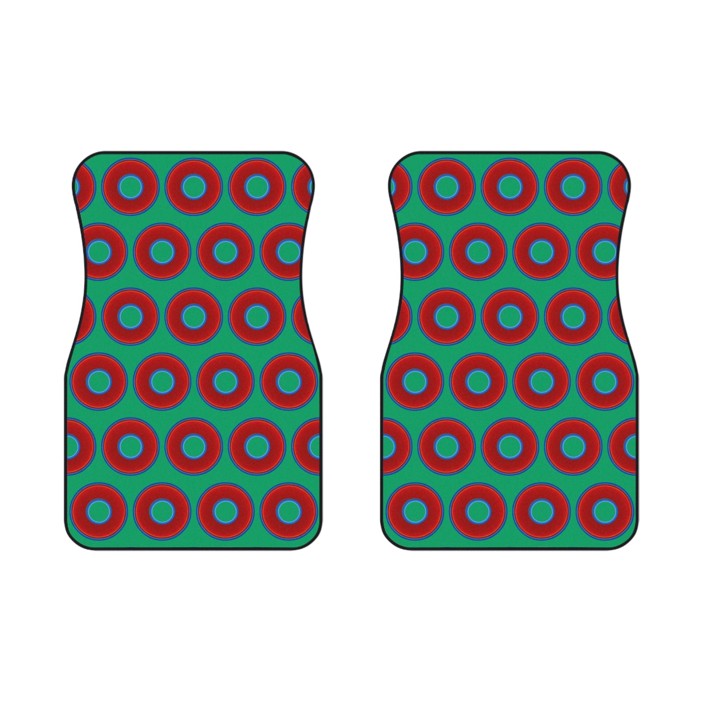 Contacted Car Mats - Set of 2/Front - vivid donut print w/jade green background