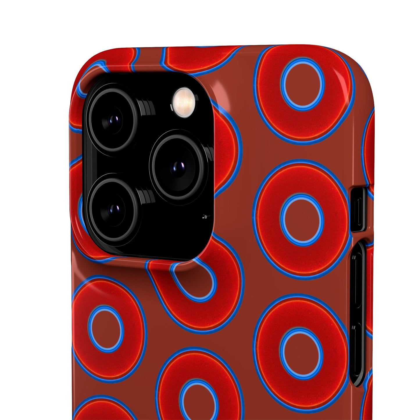 Lumpy Donut Snap Case - red vivid donut print w/burnt umber background