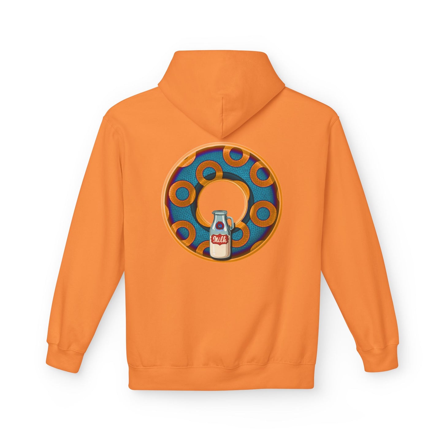 Fleece Harry Hoodies [Midweight Soft-style] - "Wooked Cream Dairy - YEMSG Donut" - blue/orange rustic paradox donut - variant 4