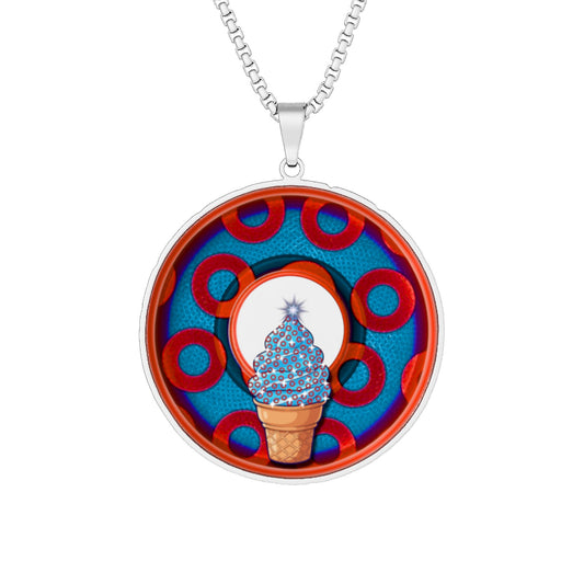 Lump's Heady Donut Necklace - 1" x 1" Stainless Steel Pendant - "Wooked Cream Dairy - It's Ice Cream - Soft Serve - YEMSG Donut " - blue/red rustic paradox donut - variant 1