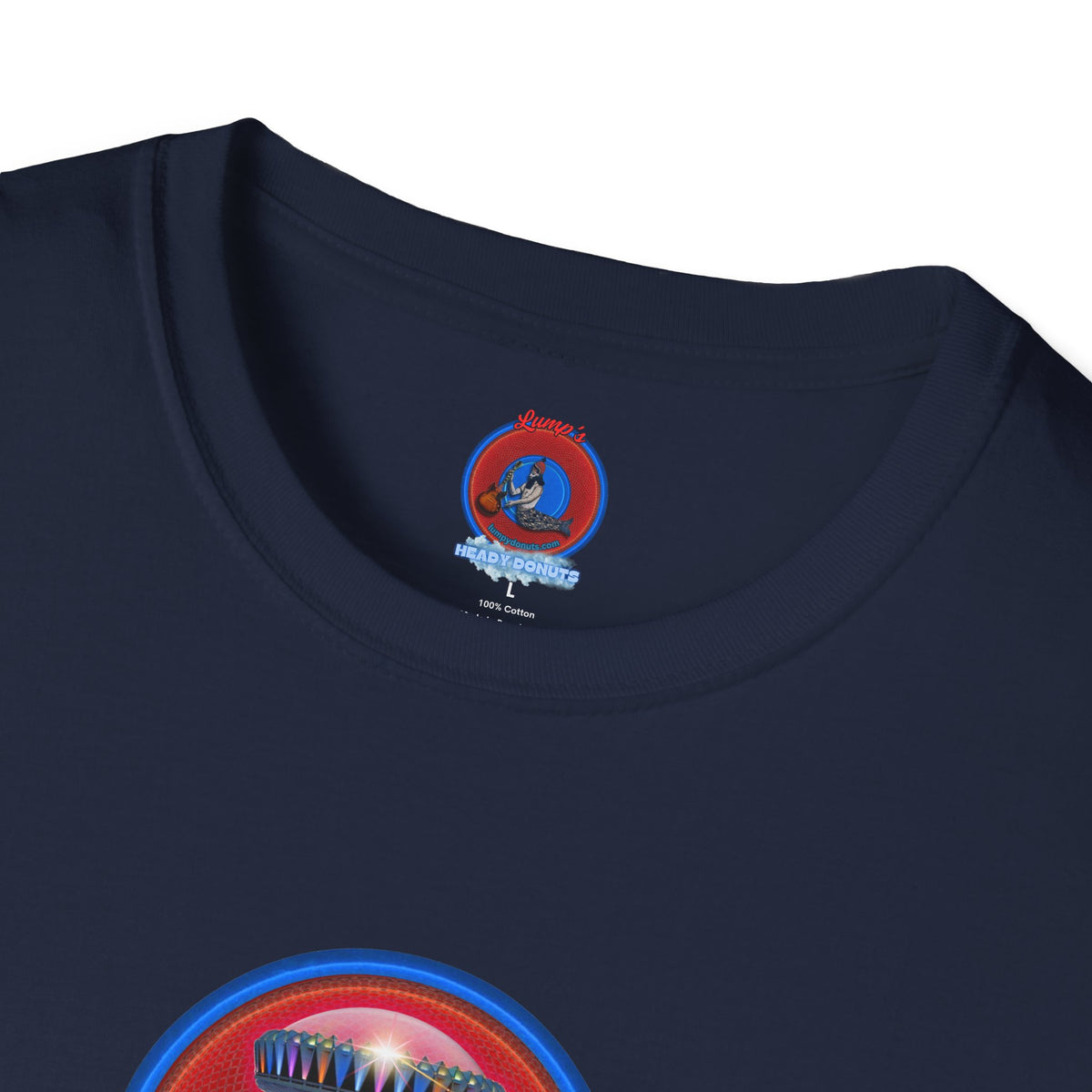 Classic Donut Tee - Unisex Soft-Style - "Donuts now Served on the Mothership" - red/blue donut