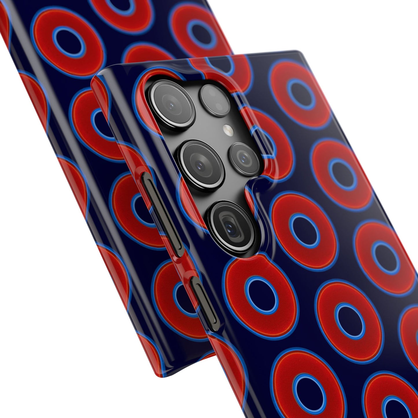 Lumpy Donut Snap Case - red vivid donut print w/midnight blue background