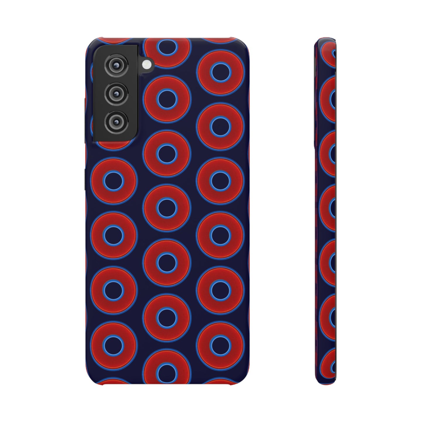 Lumpy Donut Snap Case - red vivid donut print w/midnight blue background