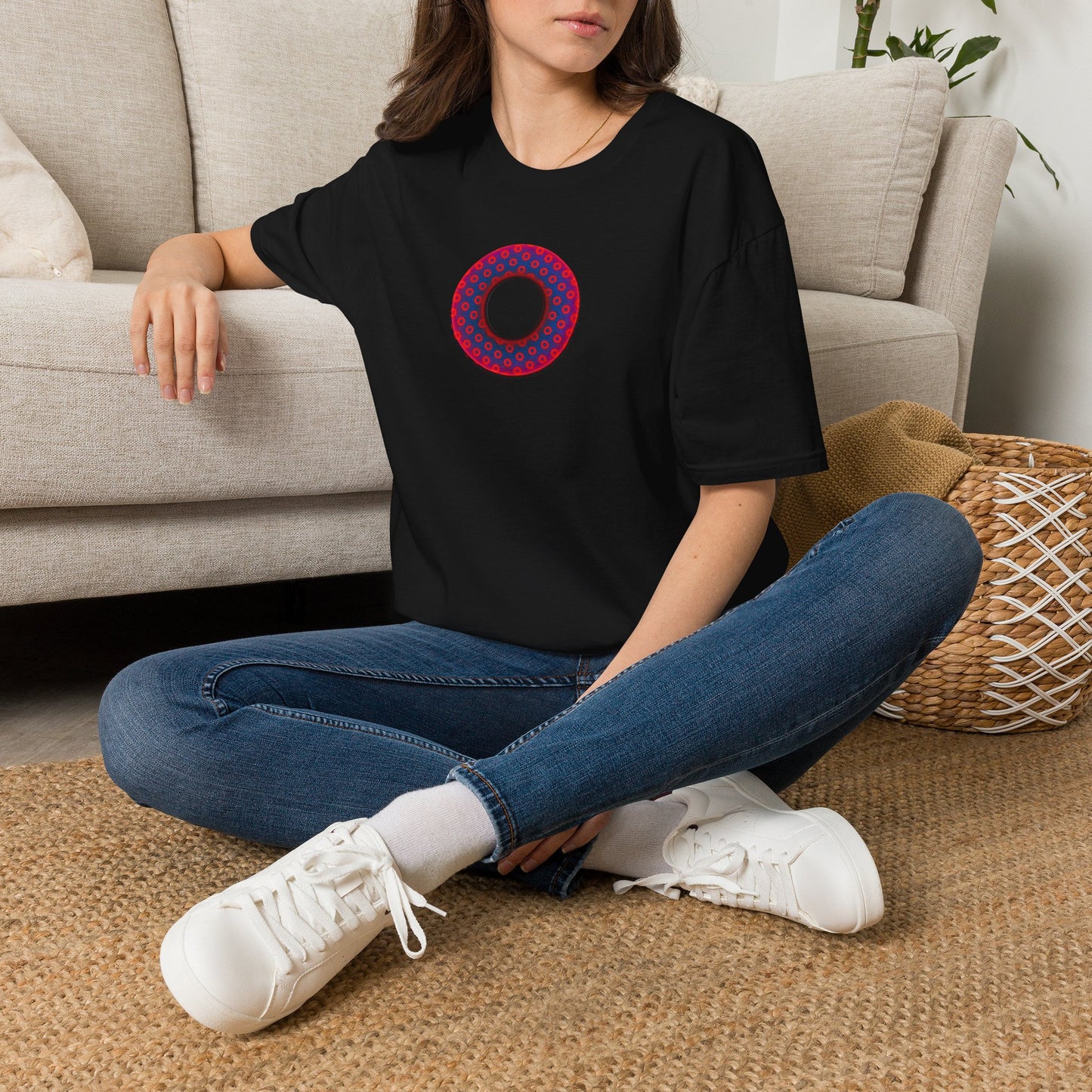 Classic Donut Tee - Unisex Soft-Style - "Vivid Donut inside a Paradox Donut" - blue/red electric paradox donut - variant 2 w/hole