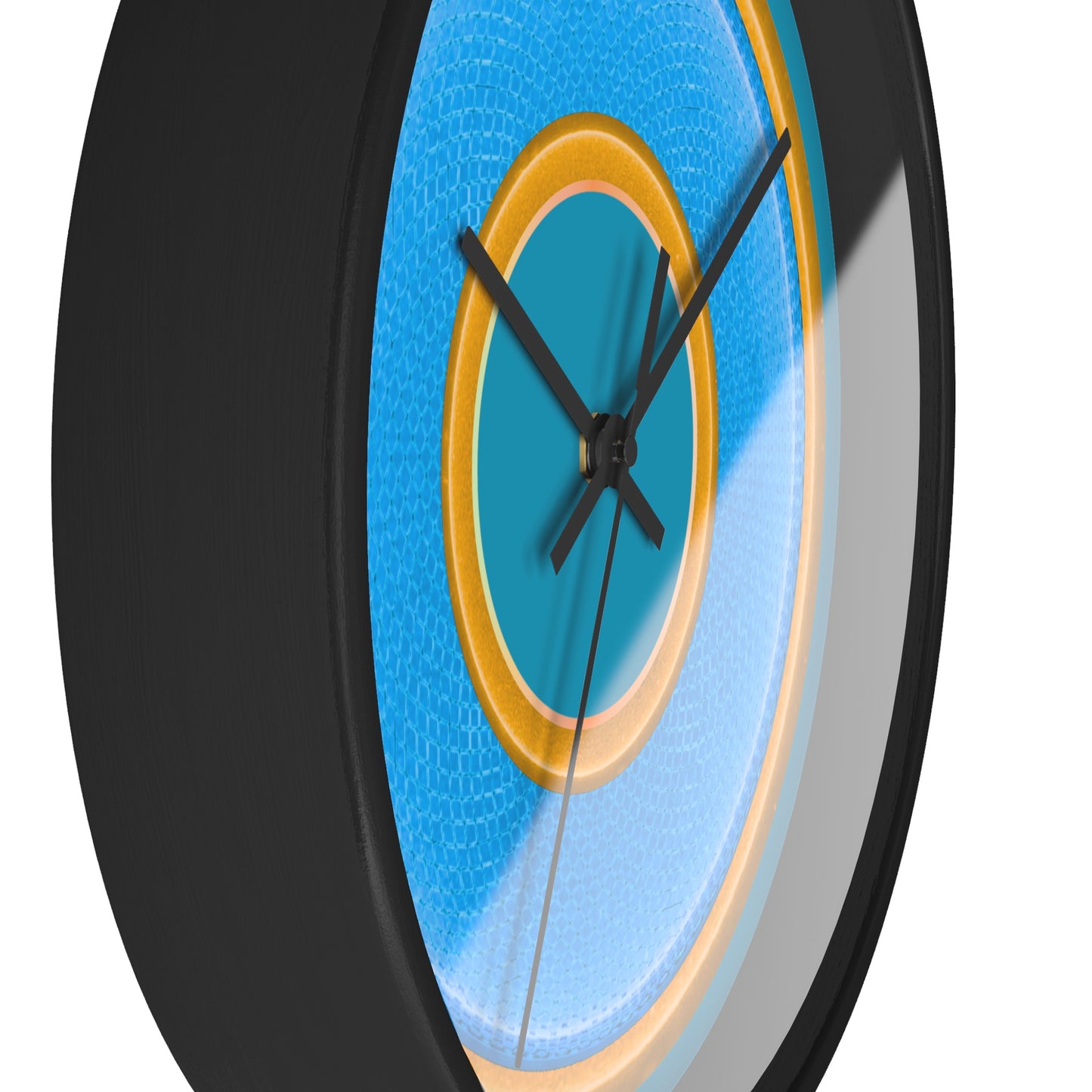 Lumpy Wall Clock - light blue rustic donut w/yellow edging - variant 1 w/aquamarine blue background