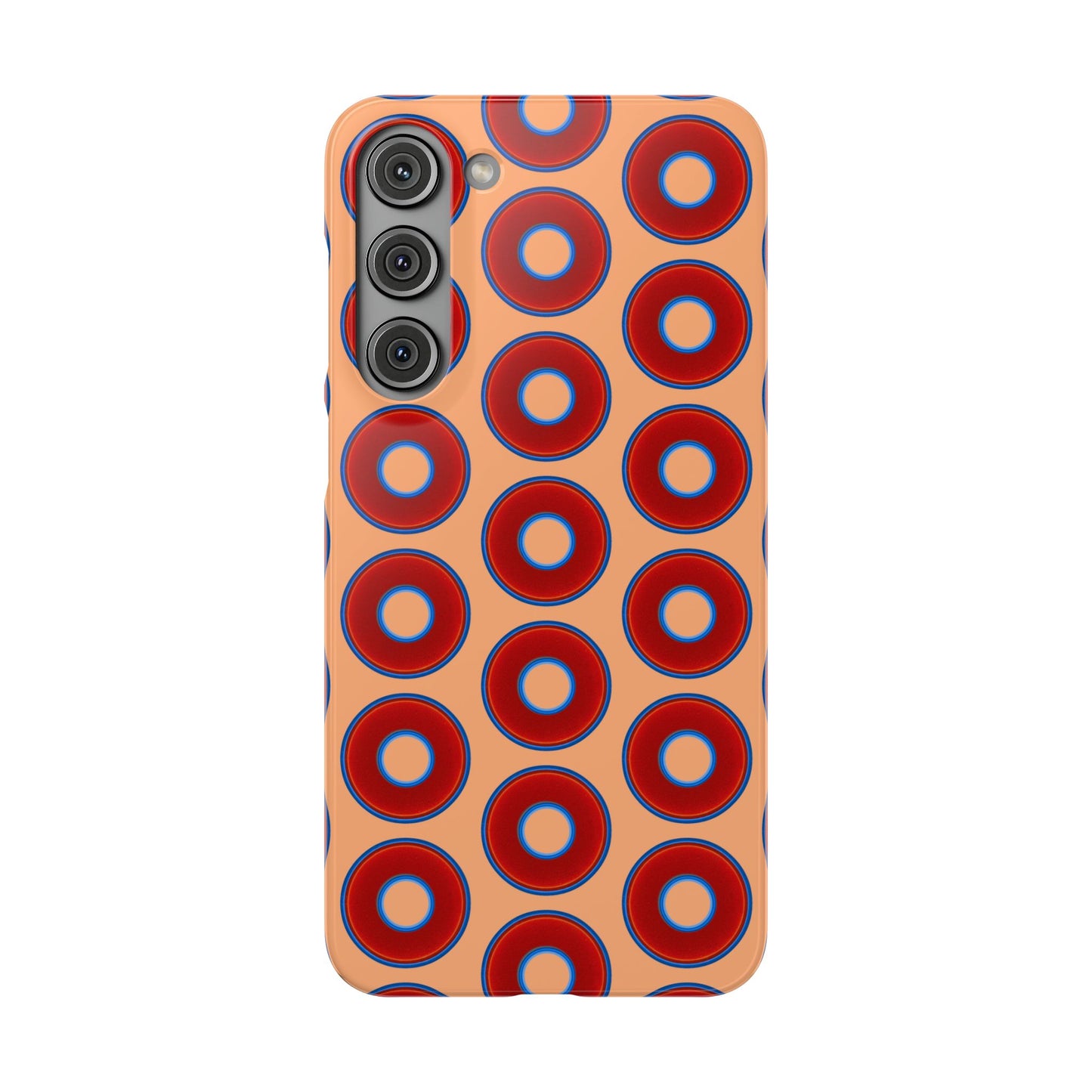 Lumpy Donut Snap Case - red vivid donut print w/peach background