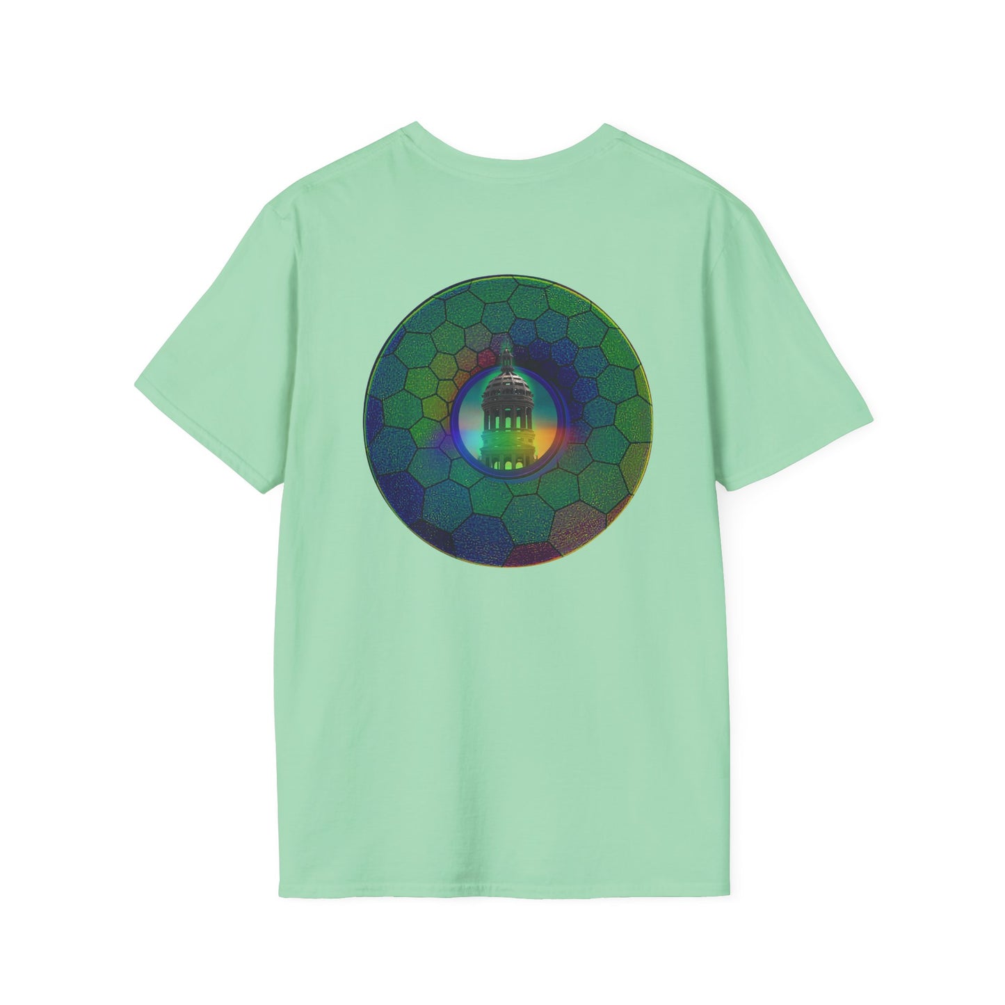 Classic Donut Tee - Unisex Soft-Style - "Save the Mondegreen City Hall Clock Tower" - hexadonut - series 1.0 -variant 1 - green donut