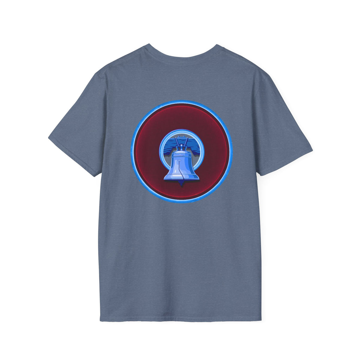 Classic Donut Tee - Unisex Soft-Style - "Brotherly Donuts Jawn" - vivid dark purple-red/light blue donut