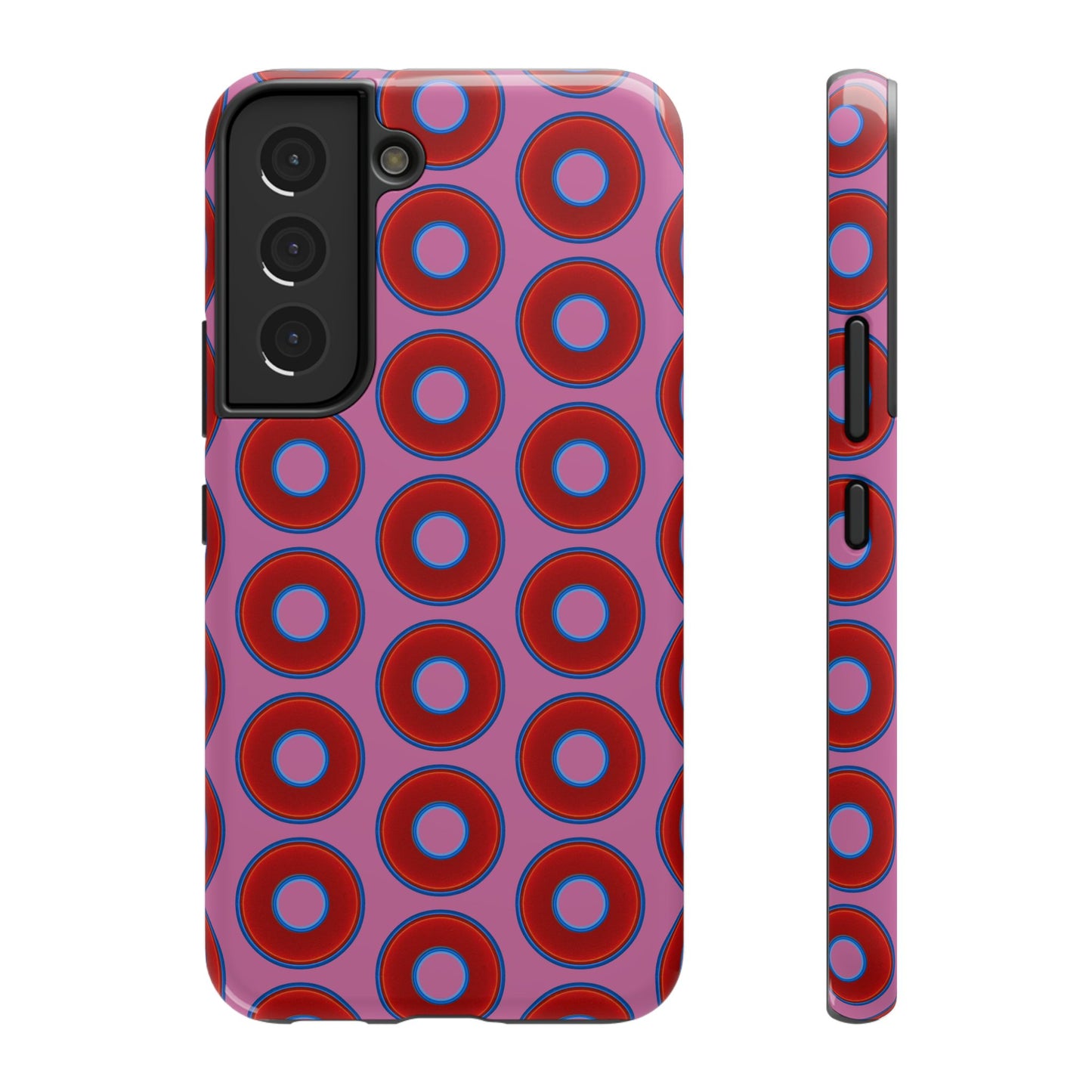 Impact-Resistant Lumpy Donut Case - red vivid donut print w/pink background