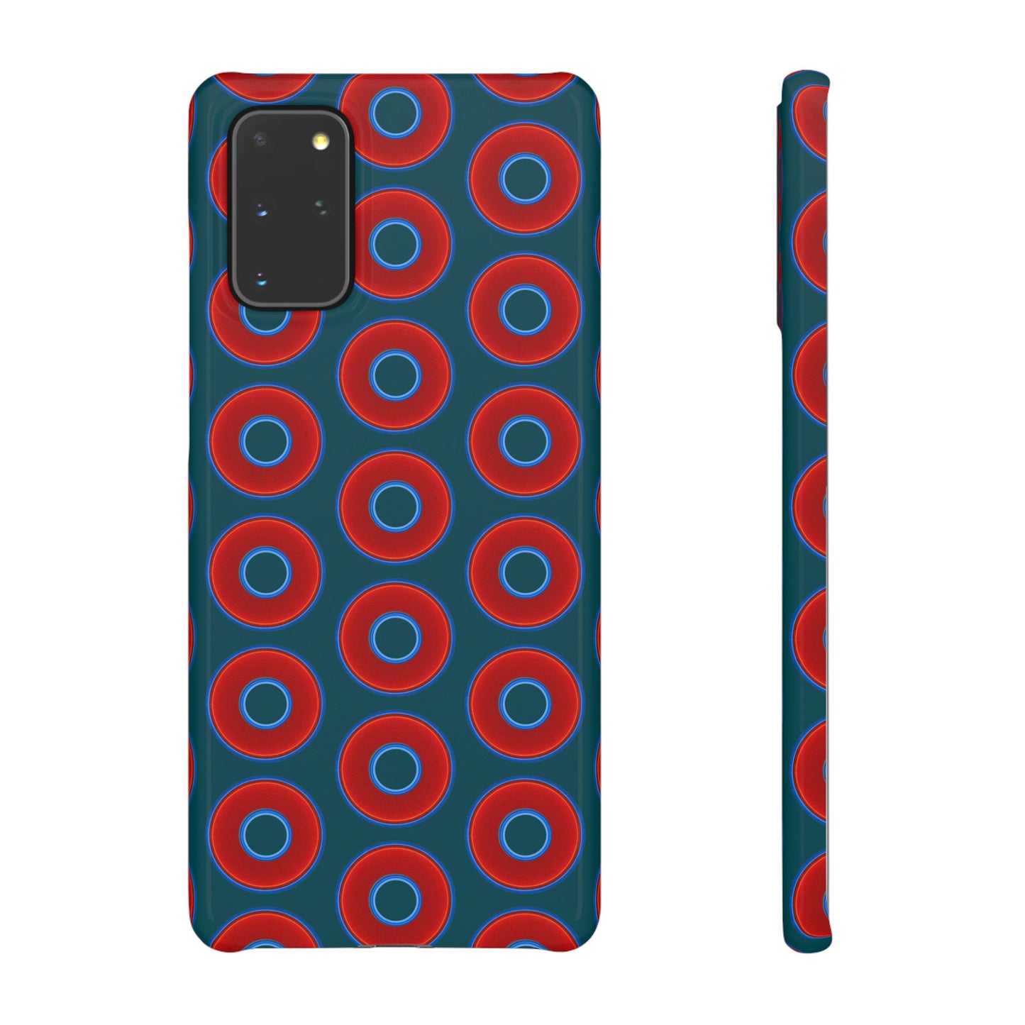 Lumpy Donut Snap Case - red vivid donut print w/midnight teal green background