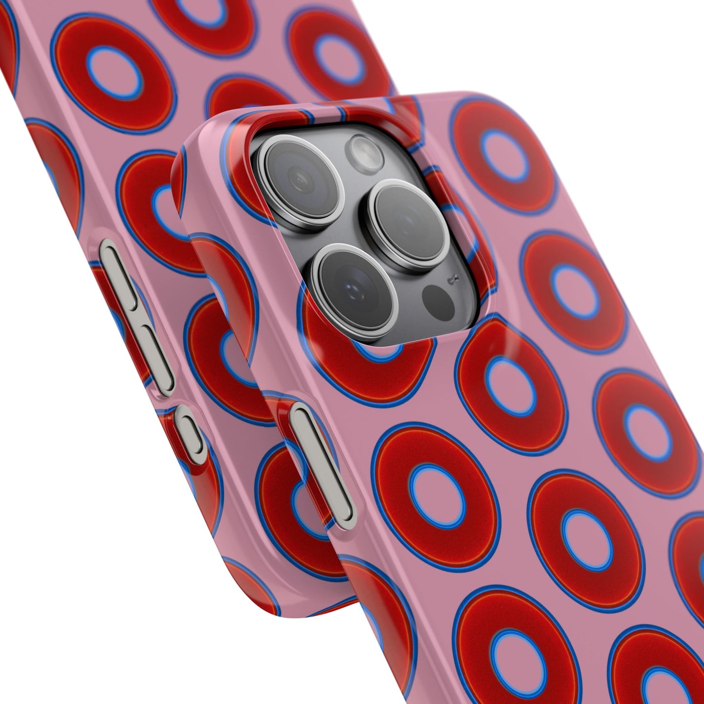 Lumpy Donut Snap Case - red vivid donut print w/pale magenta background