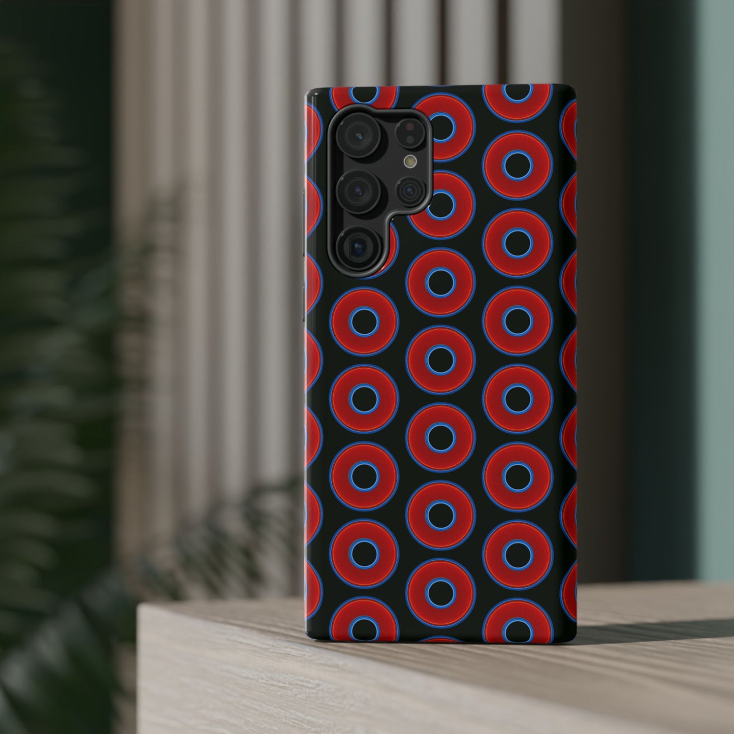 Impact-Resistant Lumpy Donut Case - red vivid donut print w/midnight moss background
