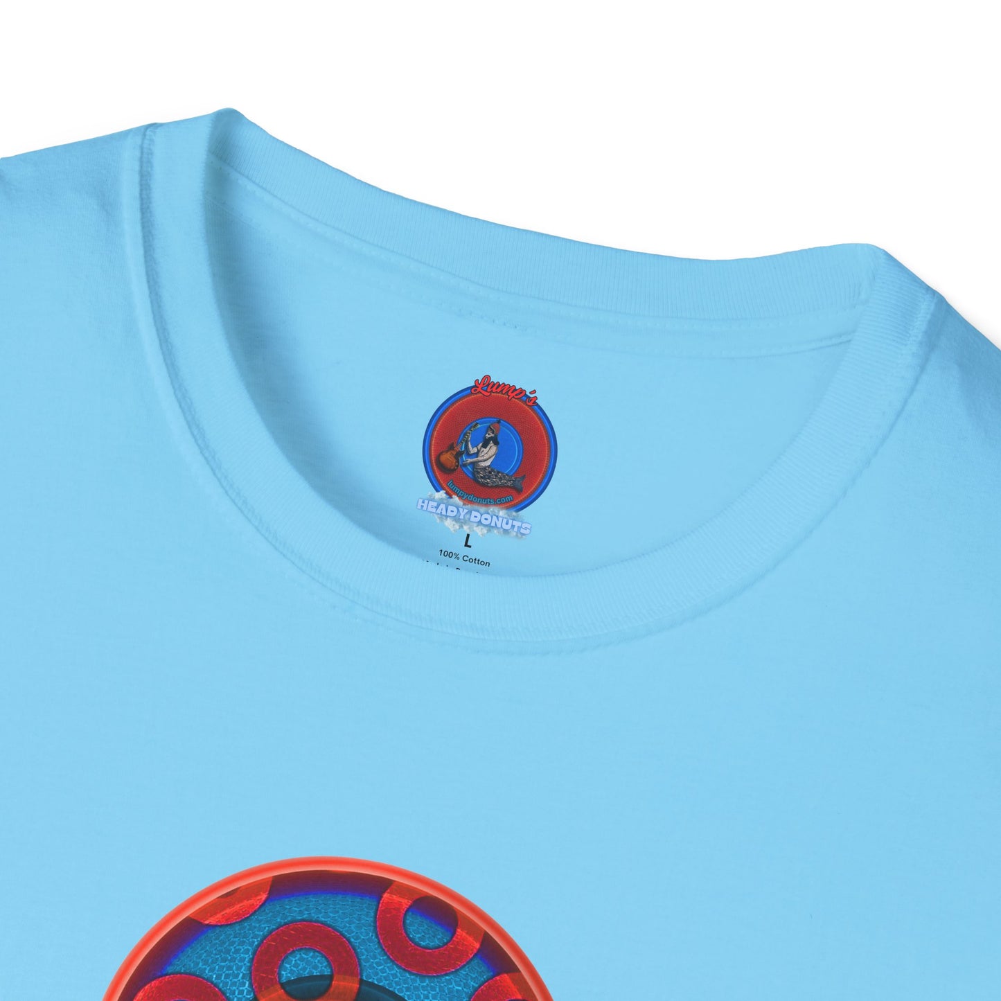 Classic Donut Tee - Unisex Soft-Style - "Peace of My Donut?" - blue/red rustic paradox donut