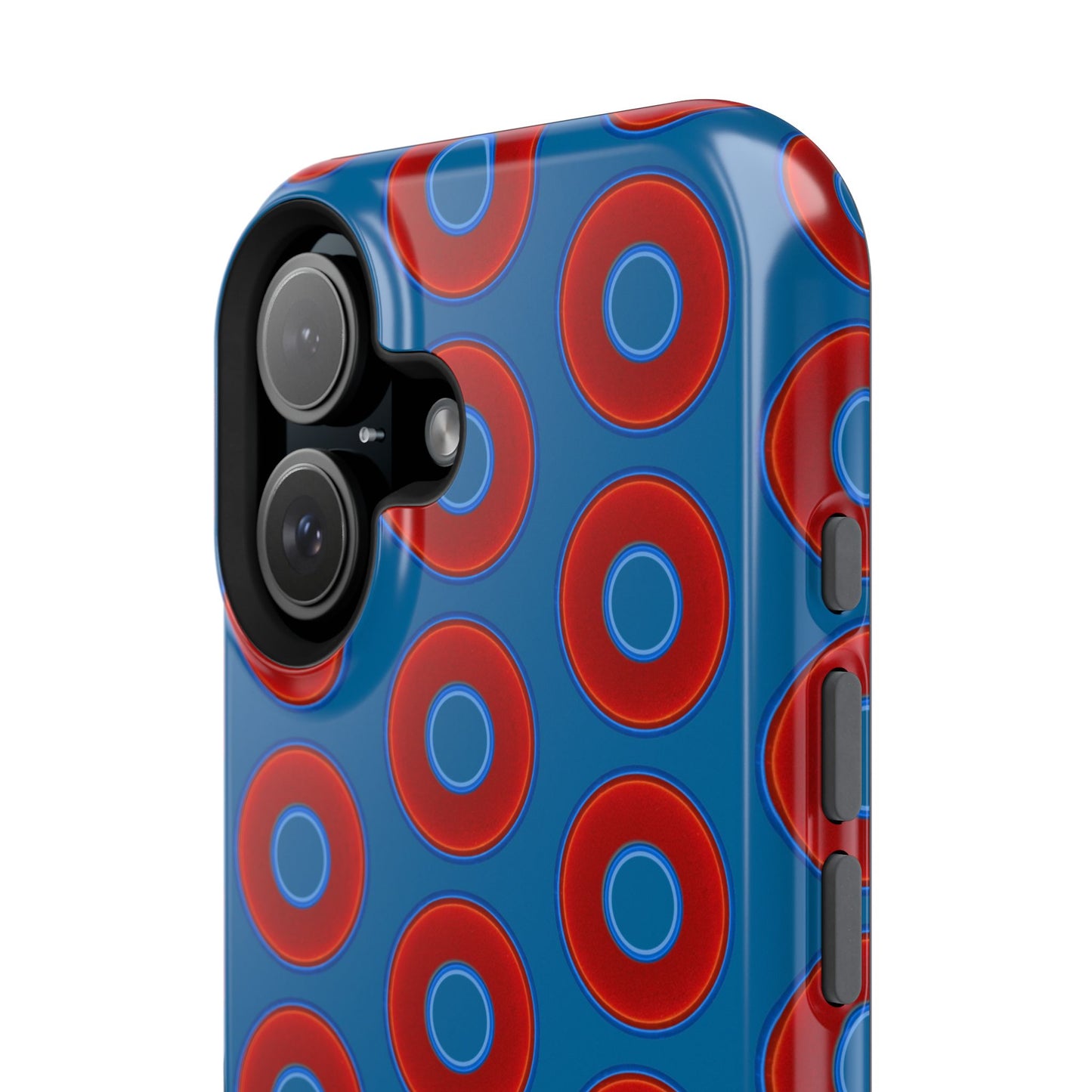 Impact-Resistant Lumpy Donut Case - red vivid donut print w/wavy navy background