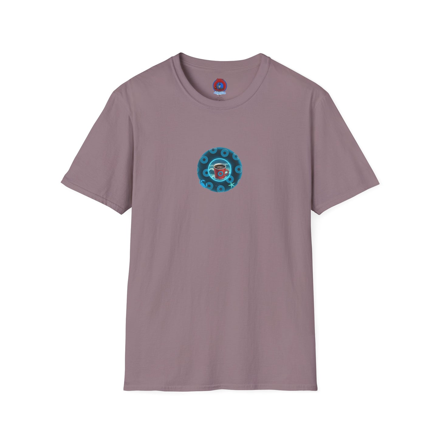 Lumpy Coffee Traders Tee - Unisex Soft-Style - "Good to Last Leaky Drop" - paradoxical donut - variant 2 - ocean donut front/logo back