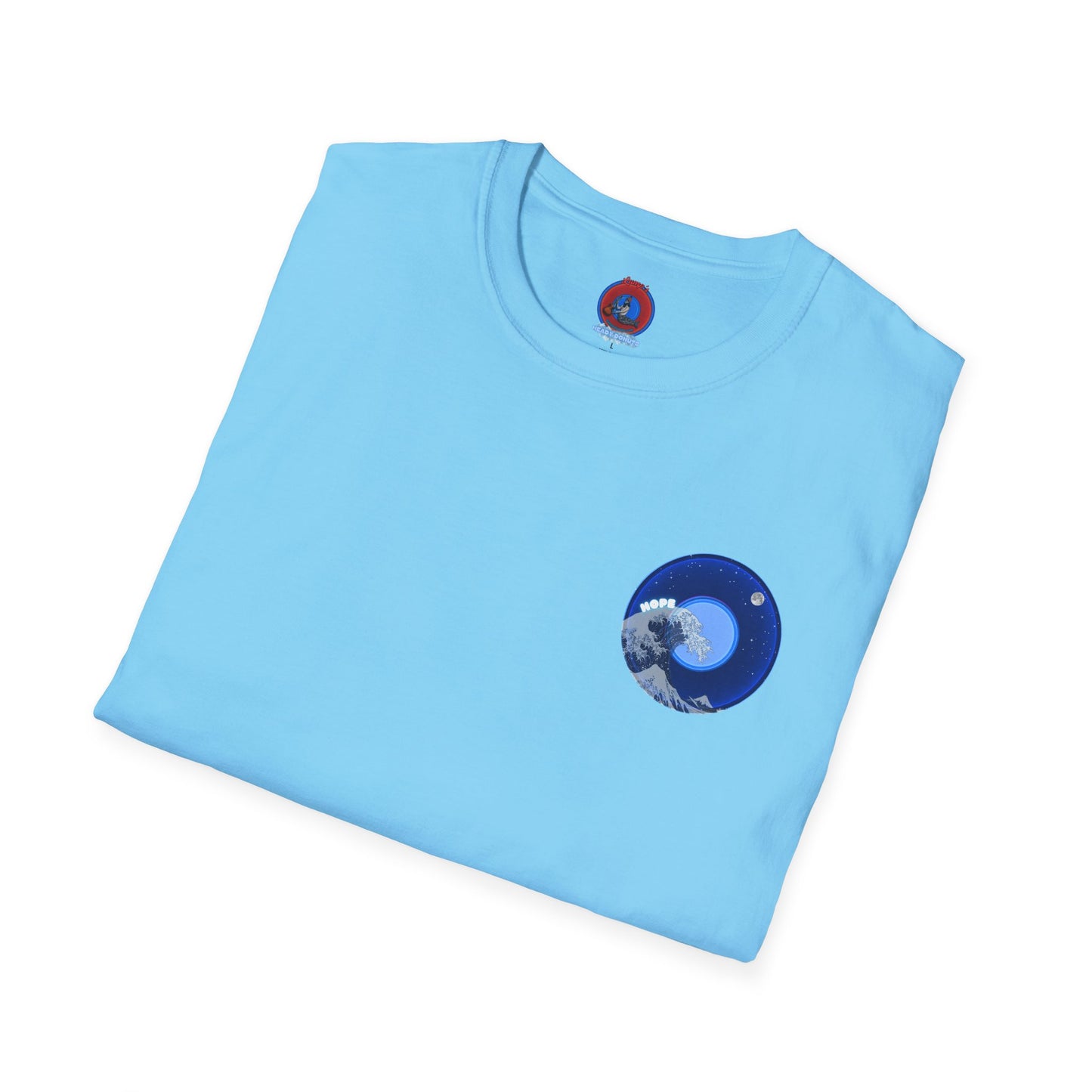 Classic Donut Tee - Unisex Soft-Style - "The Hopeful Waving Donut" - vivid blue donut