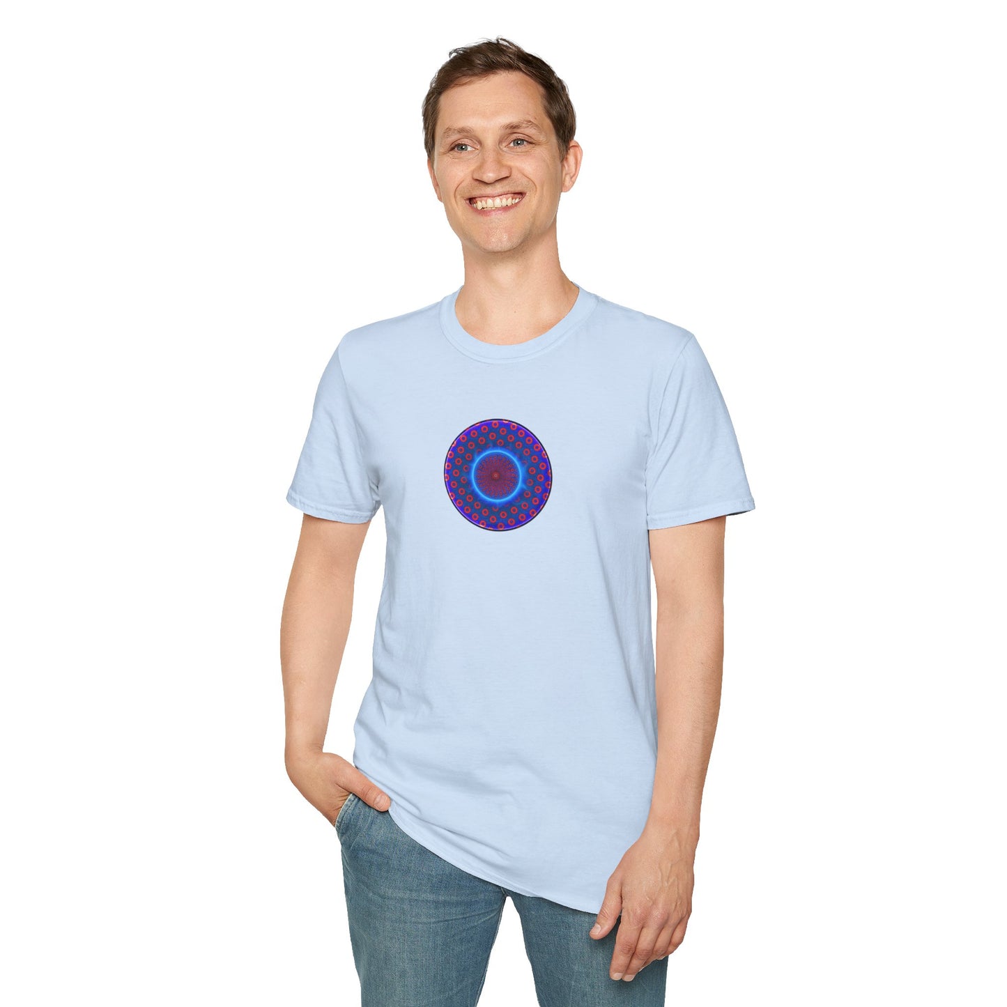 Classic Donut Tee - Unisex Soft-Style - "Split Open Donut Melt" - blue/red electric paradox donut - variant 1