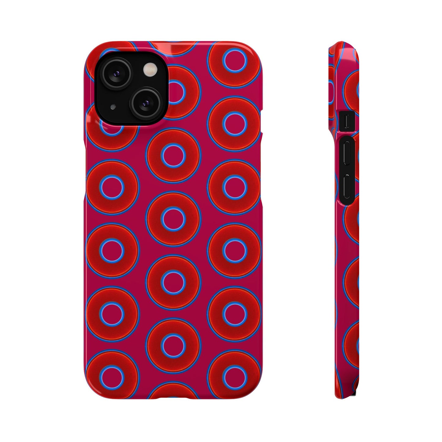 Lumpy Donut Snap Case - red vivid donut print w/dark magenta background