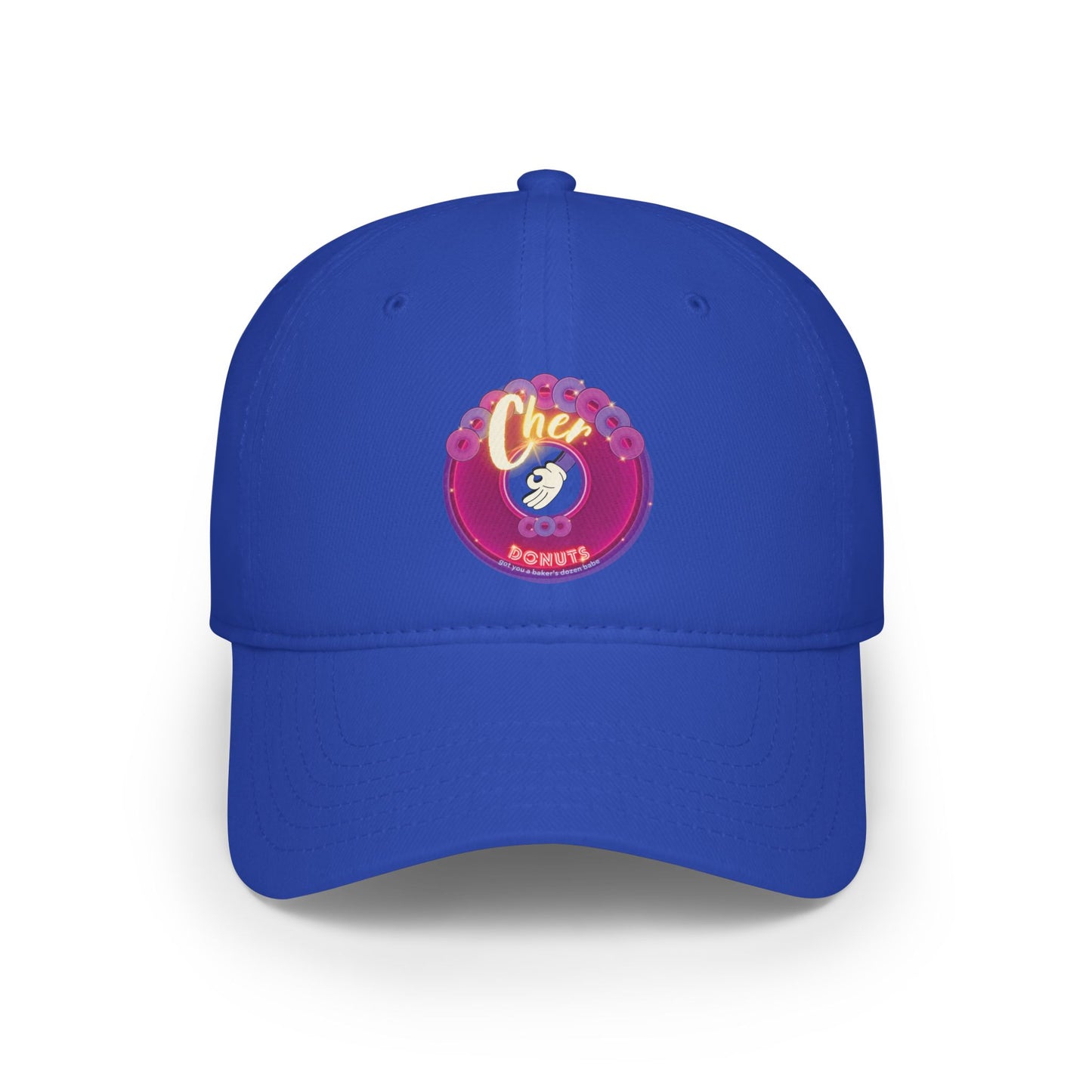 Lumpy Donut Baseball Cap - "Cher-ing is Caring Donut Cap" - variant 2 - vivid magenta donut w/ [*charitable donut]