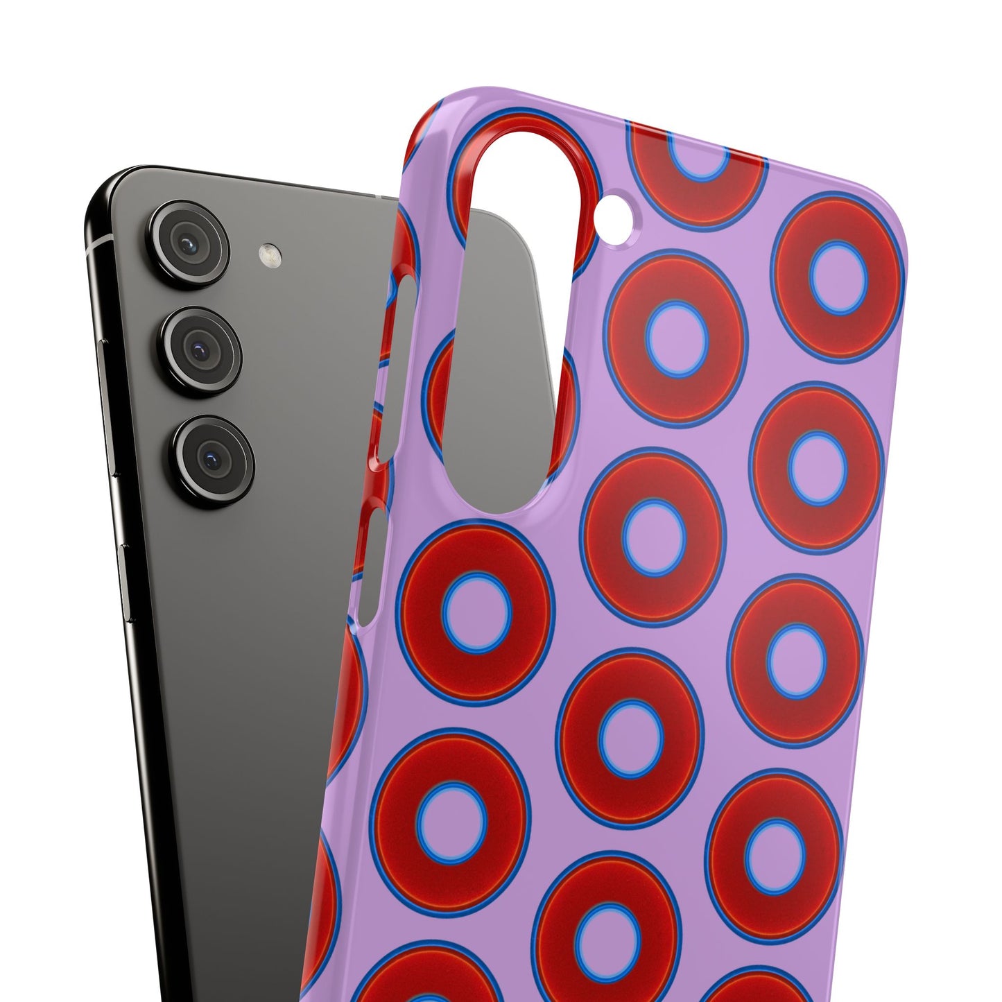 Lumpy Donut Snap Case - red vivid donut print w/wisteria purple background
