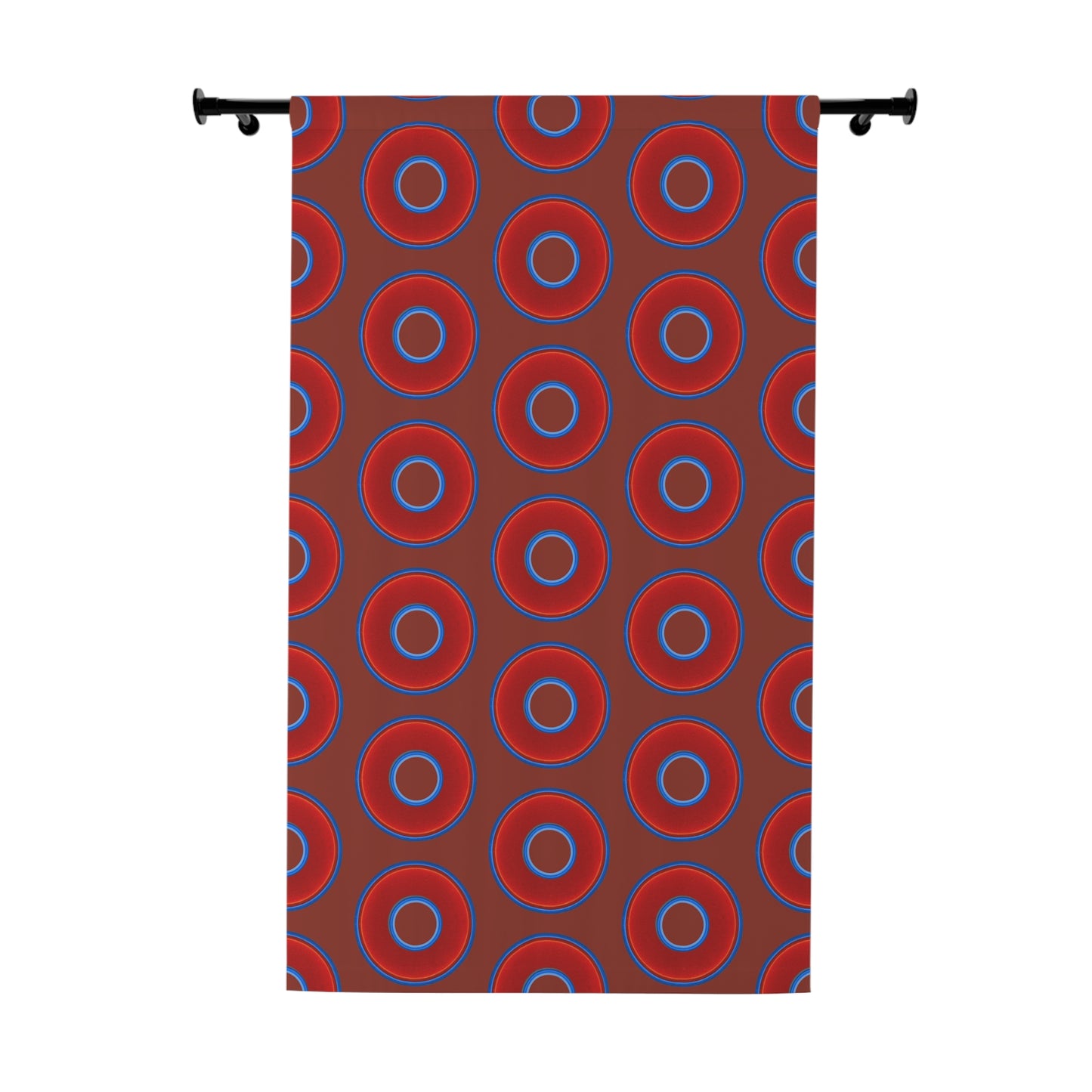 Lump's Heady Curtain w/Donuts - vivid red donut print - w/burnt umber background - [*1 Piece / 50" x 84"]