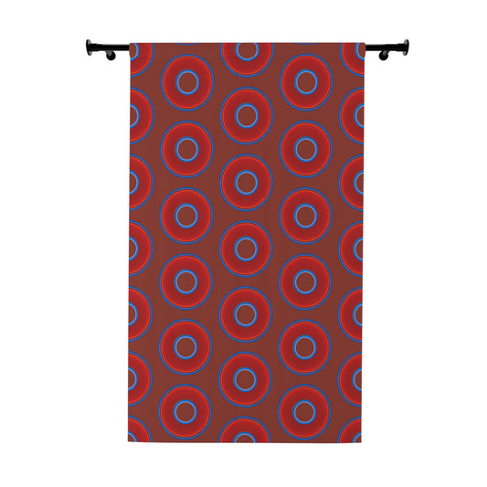 Lump's Heady Curtain w/Donuts - vivid red donut print - w/burnt umber background - [*1 Piece / 50" x 84"]