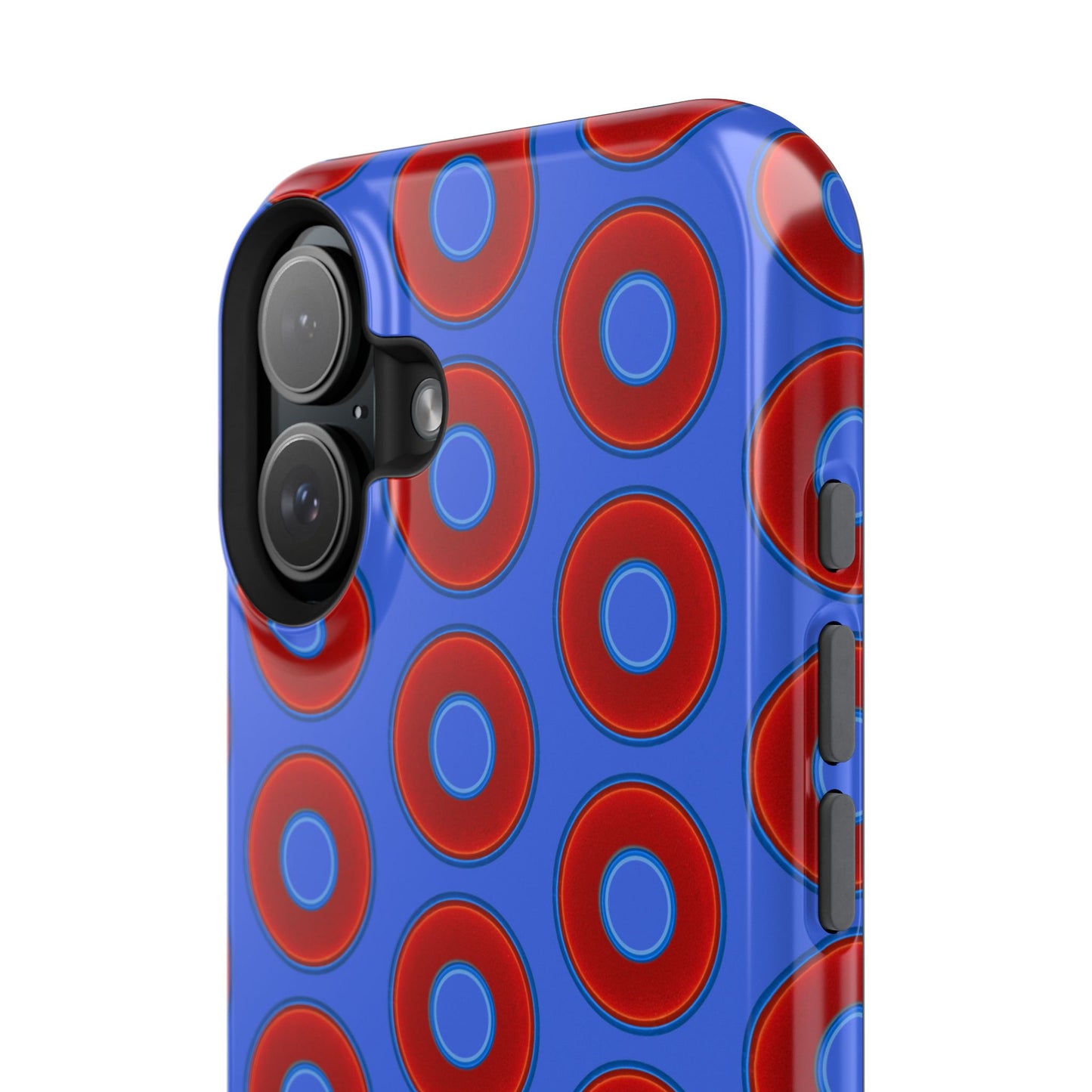 Impact-Resistant Lumpy Donut Case - red vivid donut print w/royal blue background