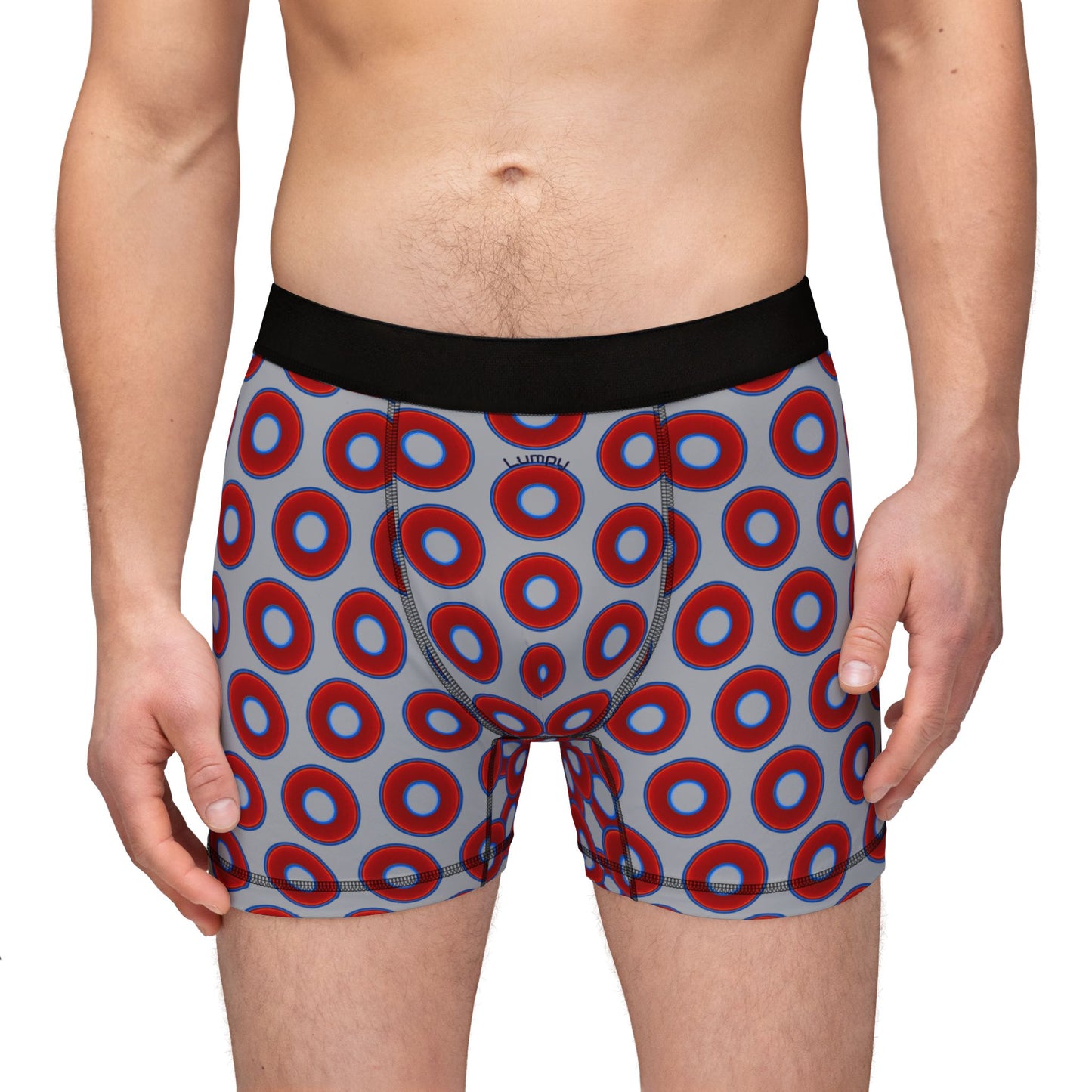 Men's Donut Boxers - red vivid donuts w/light gray background