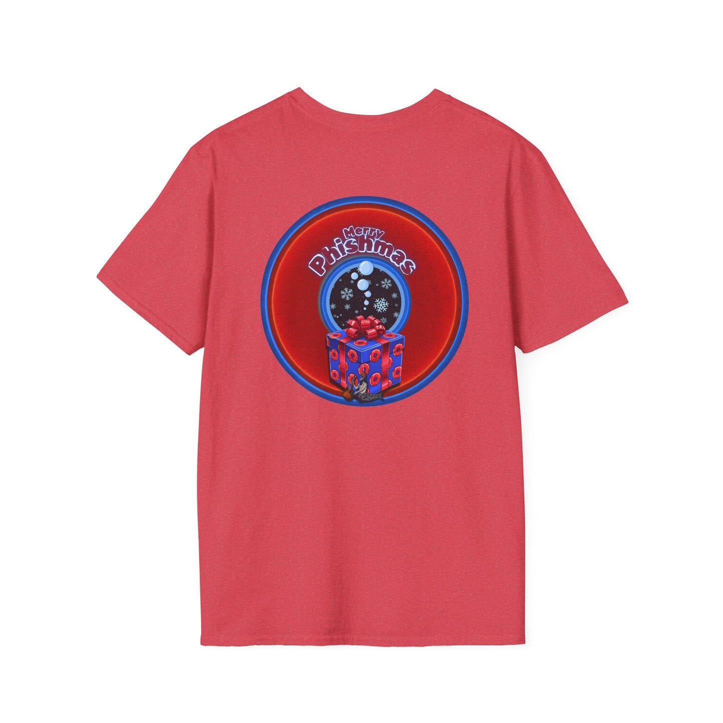 Classic Donut Tee - Unisex Soft-Style - "Phishmas Caroler's Tee " - vivid red/blue donut - variant 4